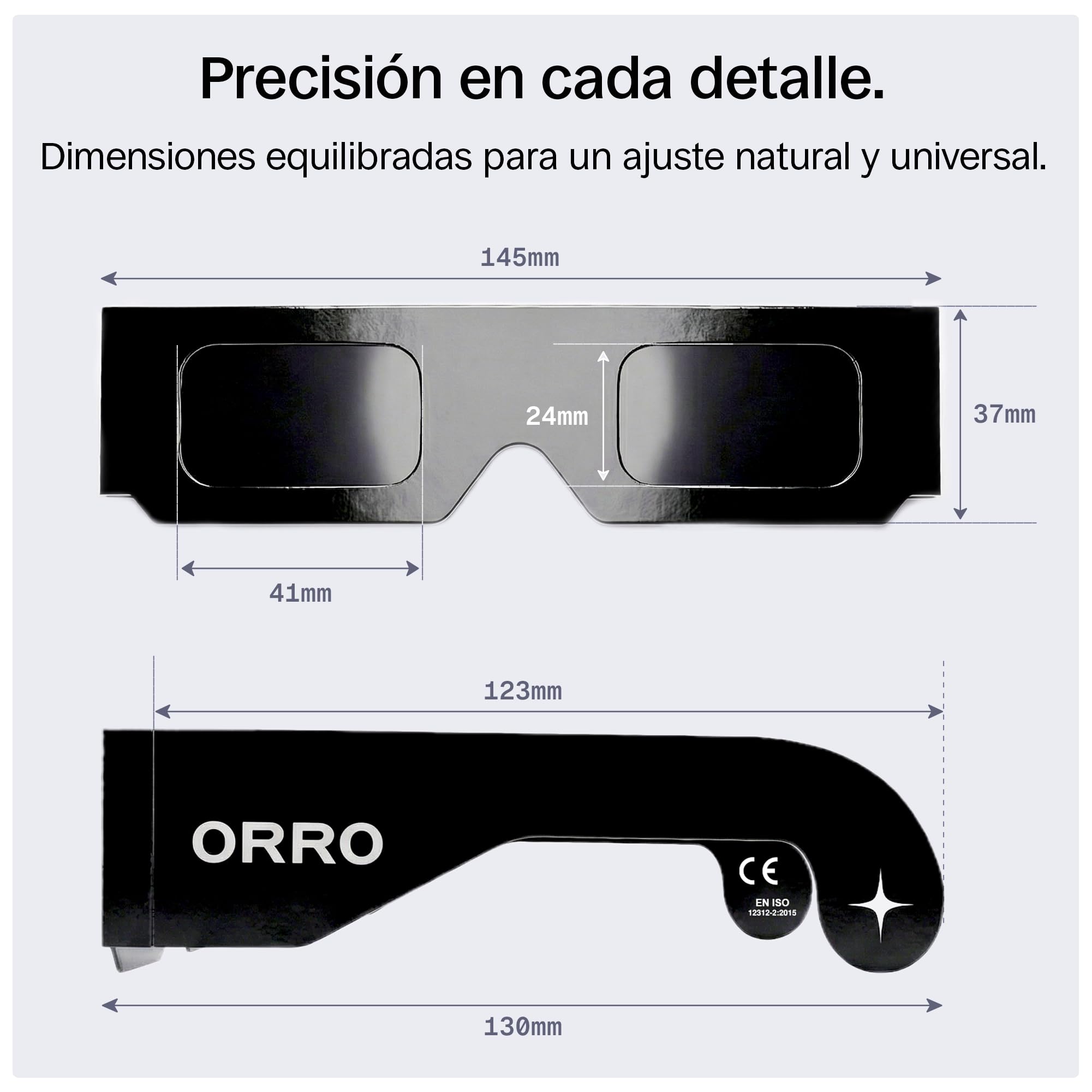 ORRO Gafas para eclipse solar Classic 37 mm Pack de 12, Negro, Protección ocular certificada, Probadas según EN ISO 12312-2:2015, Marcado CE para observación solar directa segura
