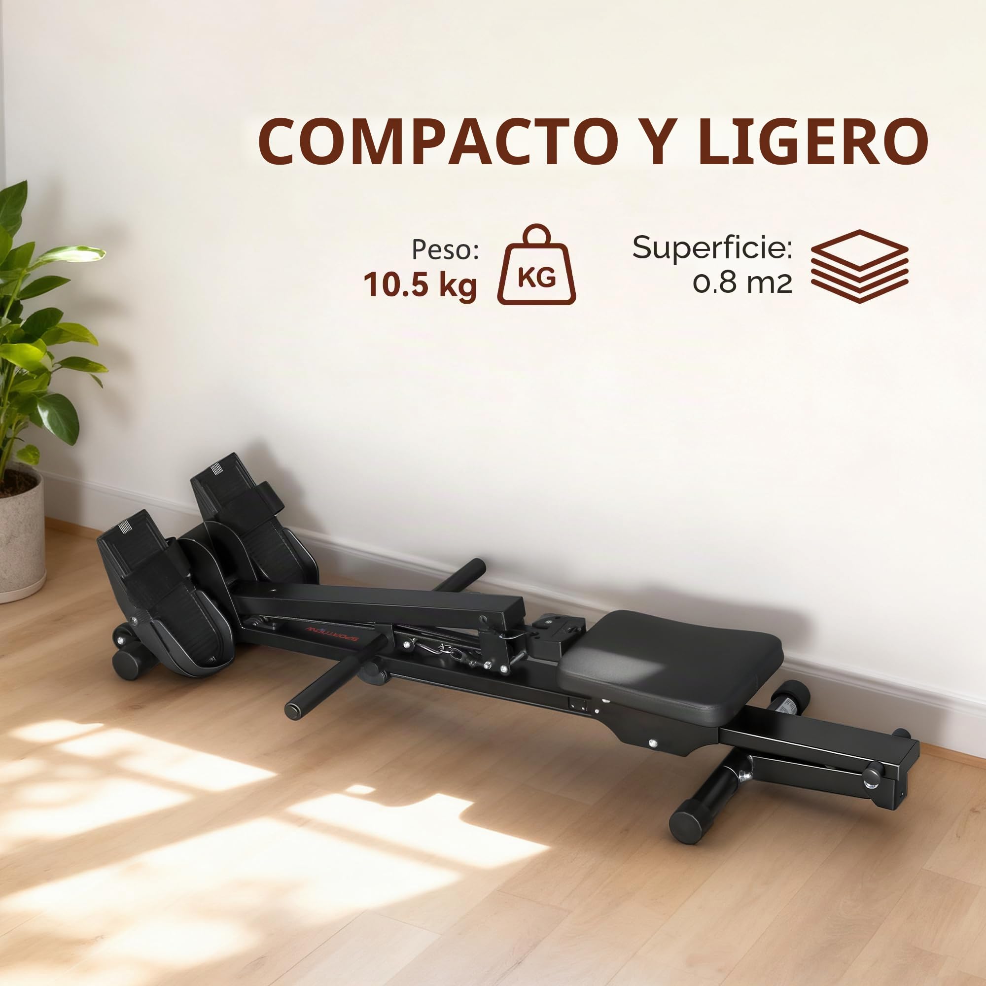 SPORTNOW Máquina de remo para casa, máquina de remo compacta silenciosa con resistencia elástica, monitor LCD, asiento acolchado, para entrenamiento de todo el cuerpo, capacidad 150 kg, ahorra espacio