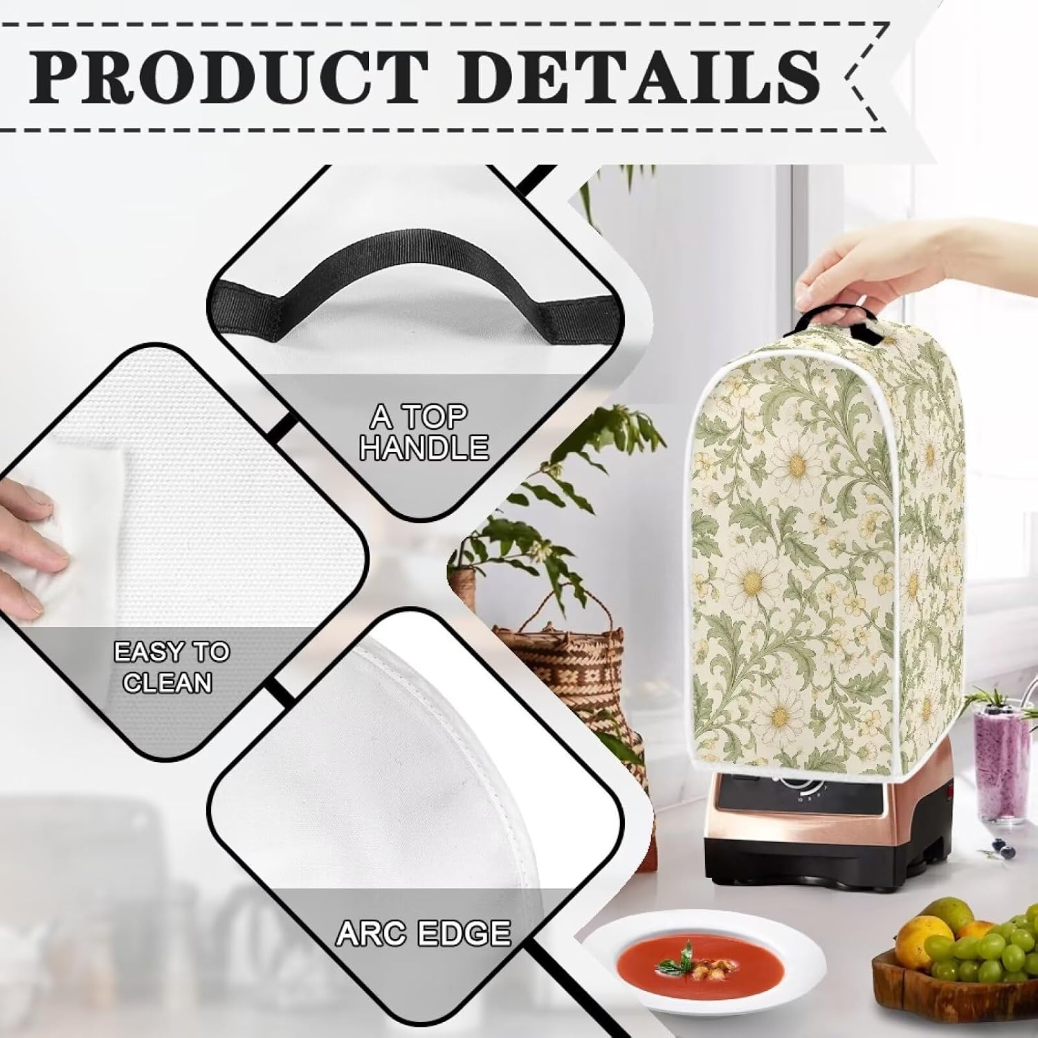Talayituse White Daisy Floral Print Blender Dust Cover, Fingerprint Protection Cover for Stand Mixer or Coffee Machine, Home Kitchen Appliance Covers for Stain Dust Resistant Supplies