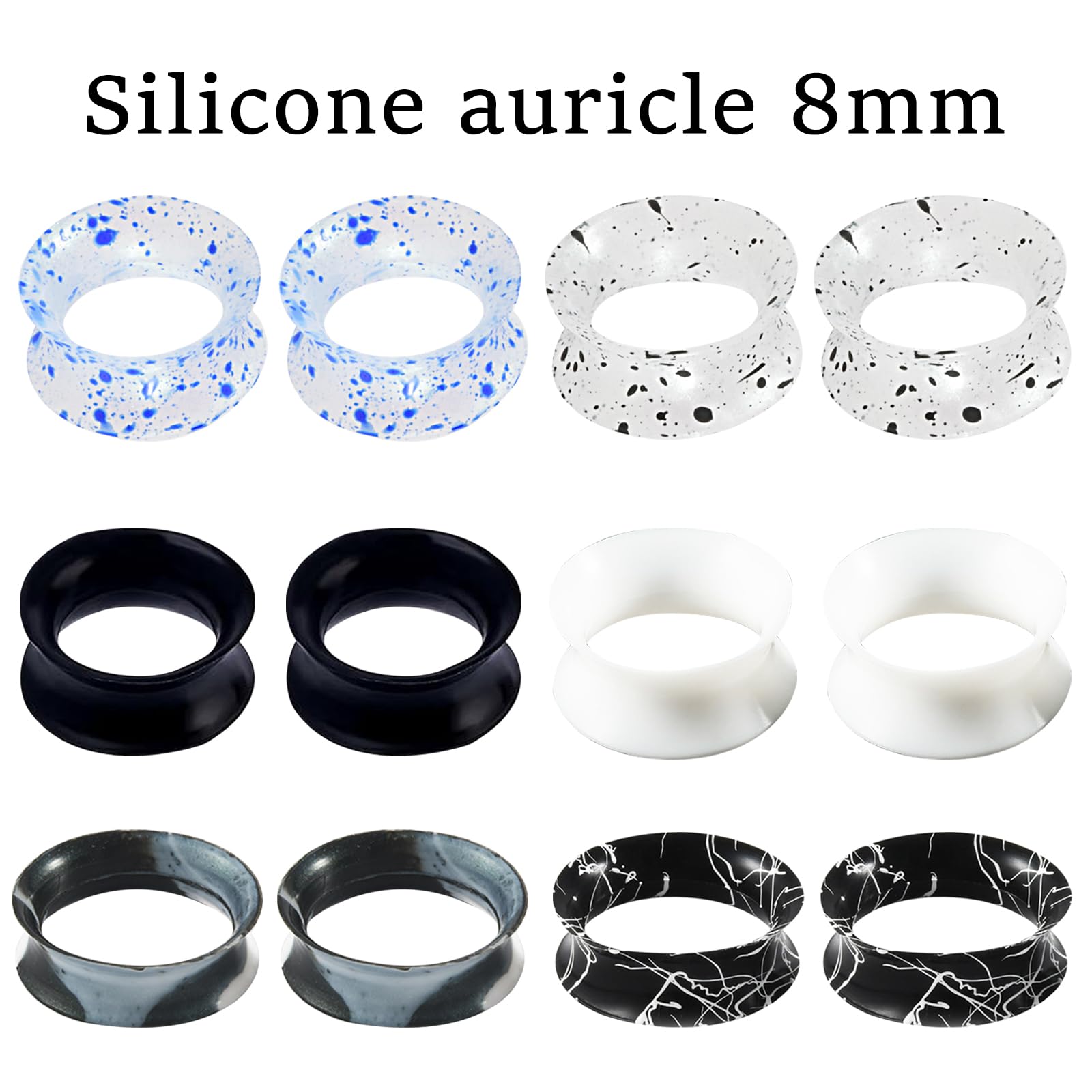 TYXHXTF 6 par silikonowych kołków do tuneli w uchu, biżuteria do piercingu, kołki do tuneli, ekspander, piercing podwójnie rozkloszowany 8 mm