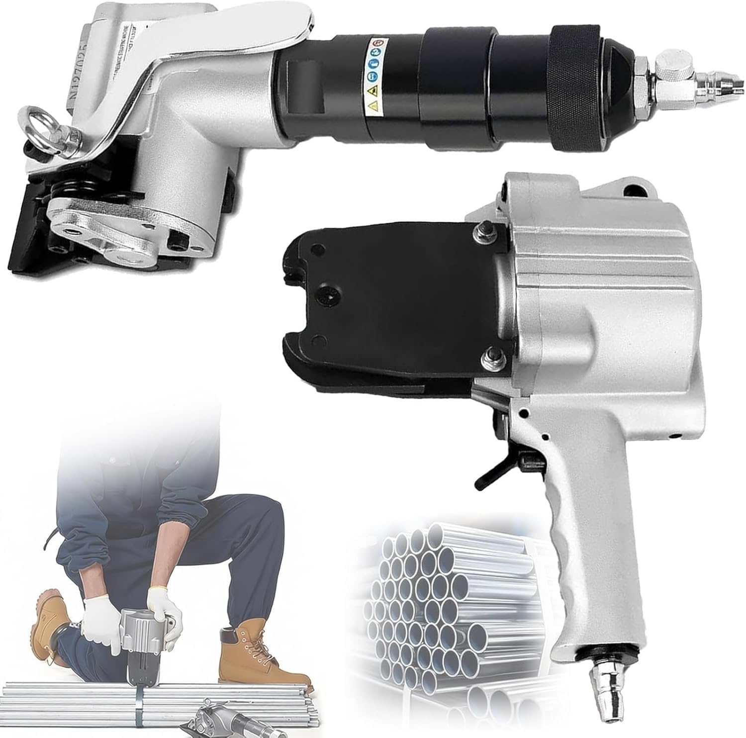 Hrxllb 32Mm/1.26In Steel Strapping Tool Pneumatic Metal Strapping Machine 8500 N Tension Force Tensioner And Cutter Sealer Heavy Duty Split Type Baler For 0.75In/0.98In/ Width Strapping()