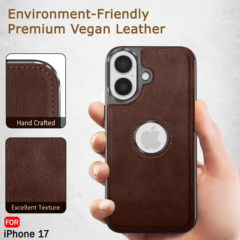 TheGiftKart Genuine Leather Finish Back Cover Case for iPhone 17 | Shockproof Design | Raised Edges for Camera & Screen Protection | Stunning Minimalist Design Back Case Cover (Chrome Sides, Brown) — Amazon image 3