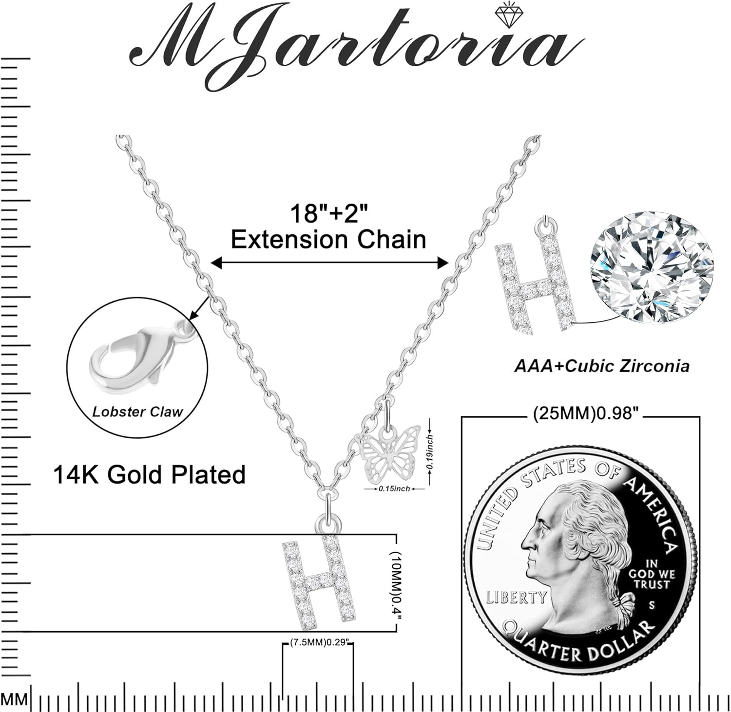 MJartoria Valentines Day Gifts-Dainty Initial Necklace Butterfly Pendant Necklace, 14K Gold Plated Brass Cubic Zirconia Letter Dainty Necklaces Jewelry Birthday Gifts for Women - Image 4