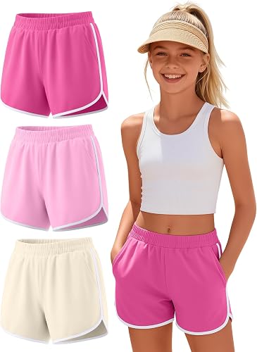 Mumucove 3 Pack Girls Athletic Dolphin Shorts 5-16Y, 3-Color, 11-12 Years