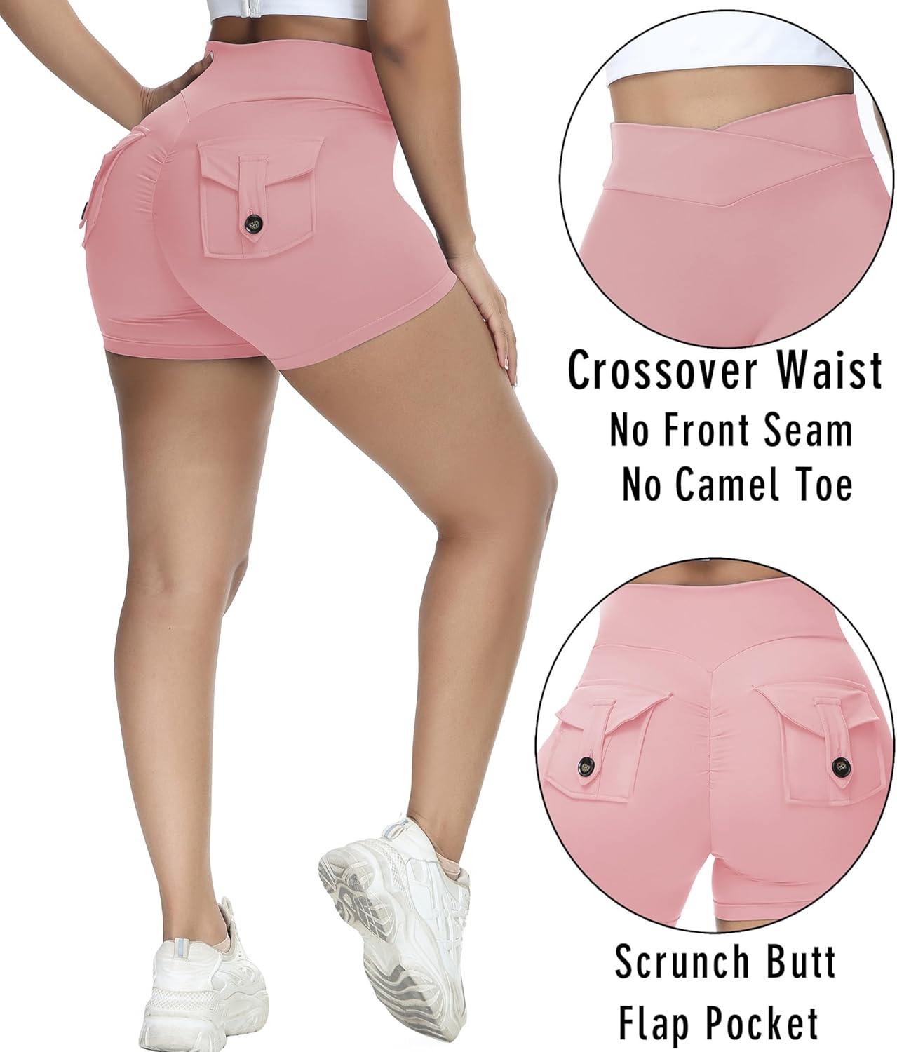 Booty Shorts for Women Scrunch Butt Shorts with Pocket Cargo Workout Biker Gym Bottoms - Image 4