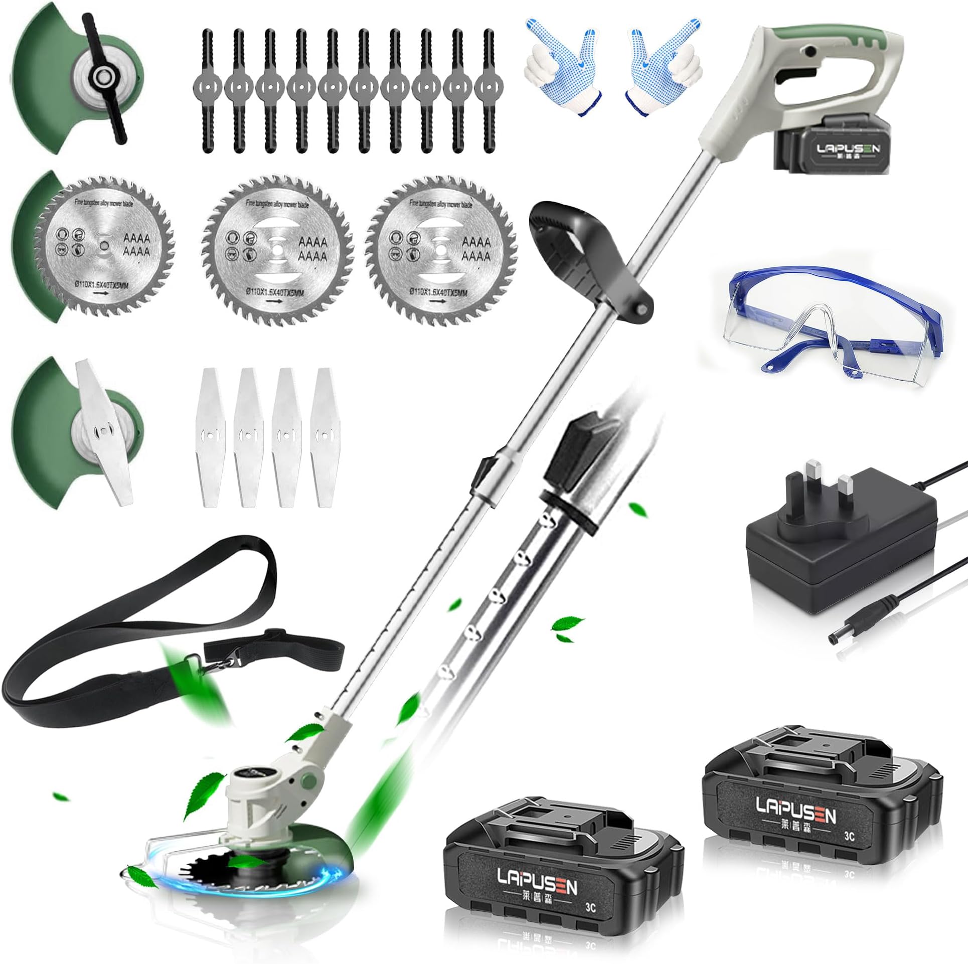 Jwdj Metal Blade Cordless Strimmer 21v Grass Trimmers With 1 Auxiliary Shoulder Straps 16 Blades 15cm Cutting Diameter Cordless Strimmer For Lawn Trimmingtwigsbrush Cutting