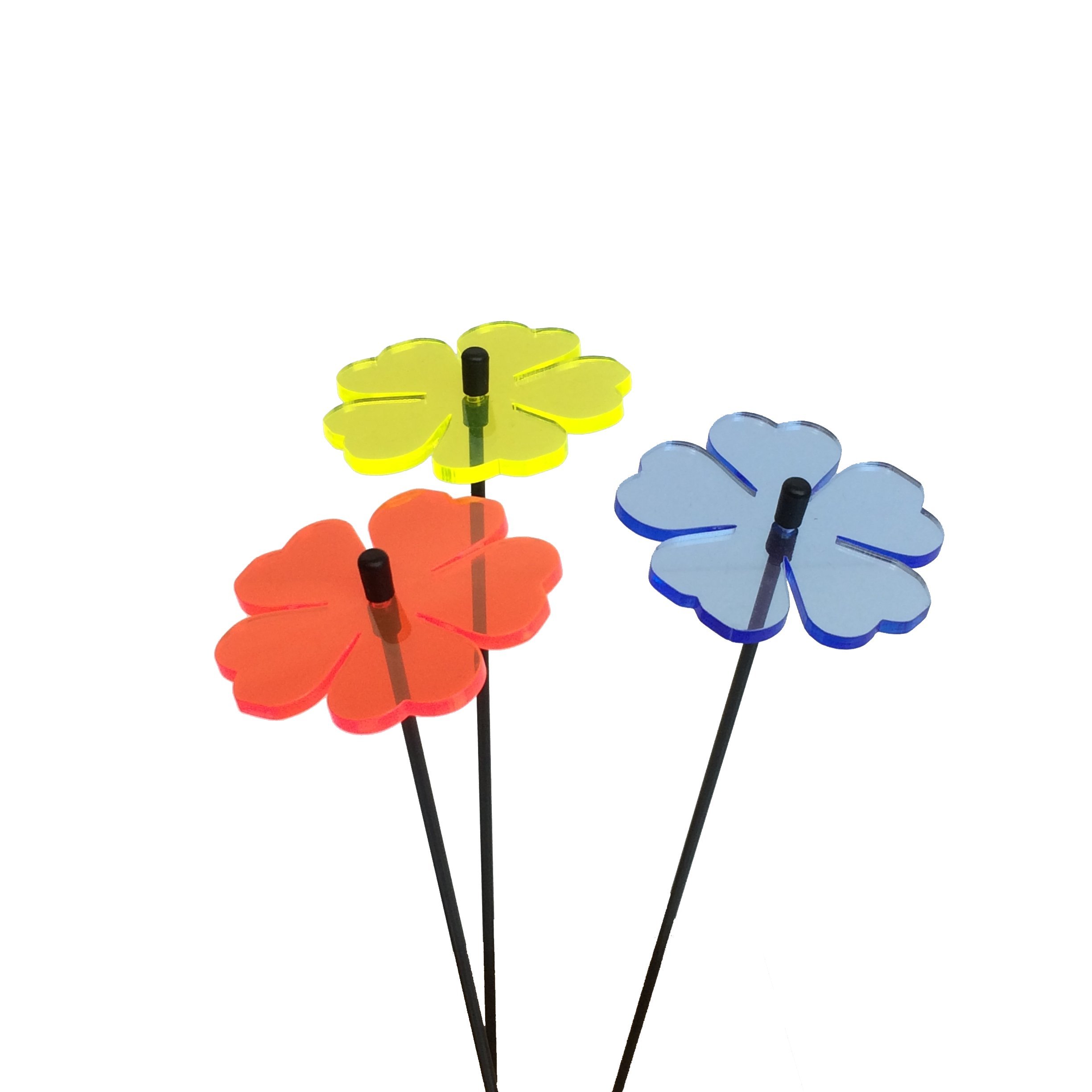 Sun Catcher Garden Decor Yellow / Orange / Blue (3) Ob Ornaments Double Blossoms Set Of 3 Decorative Garden Stakes 25Cm/10'' High Outdoor Accessory, Great Gardeners Gift, Colour:yellow/Orange/Blue