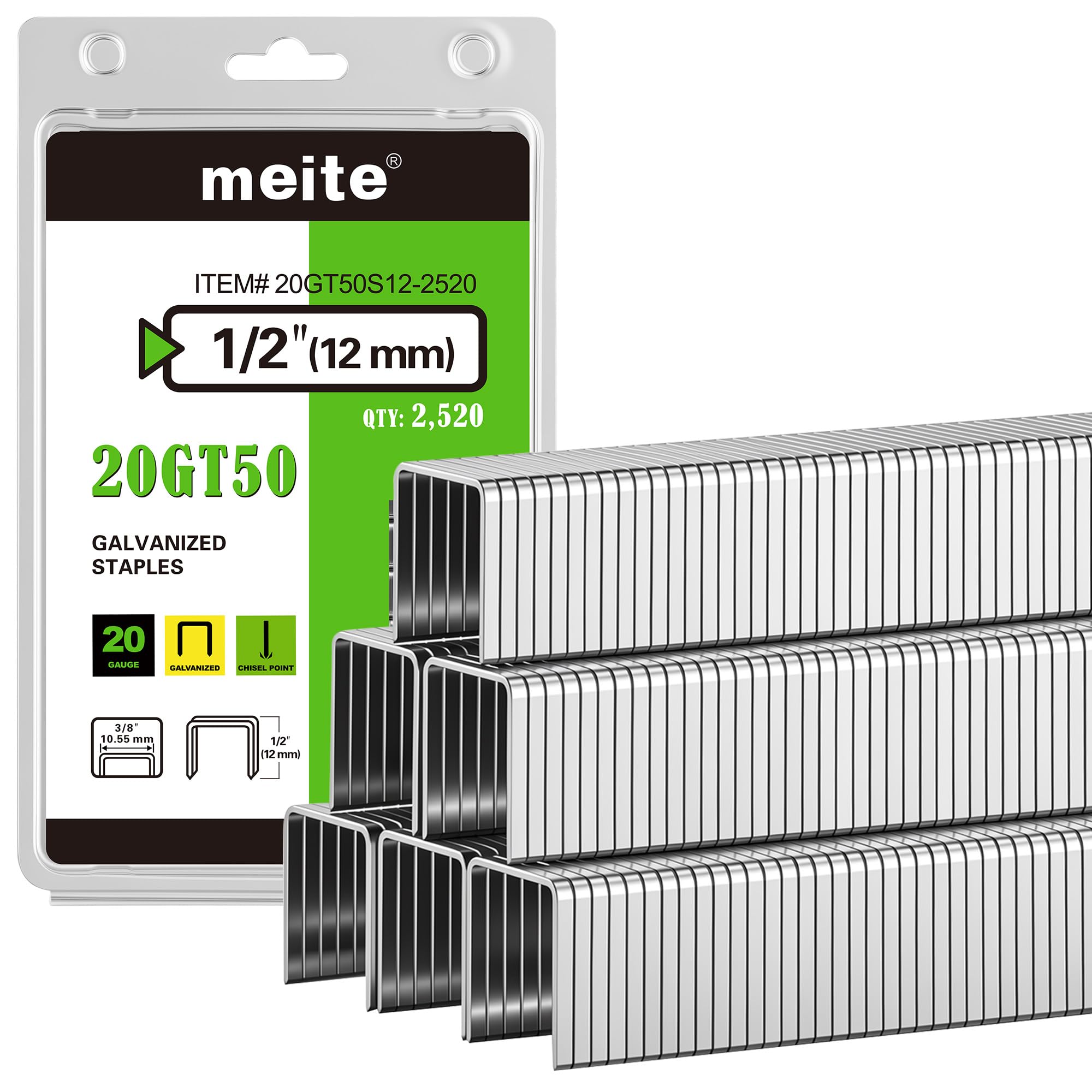 meite T50 Staples, Type 140/12 mm Galvanised 10.5 mm Crown 2,520 Counts