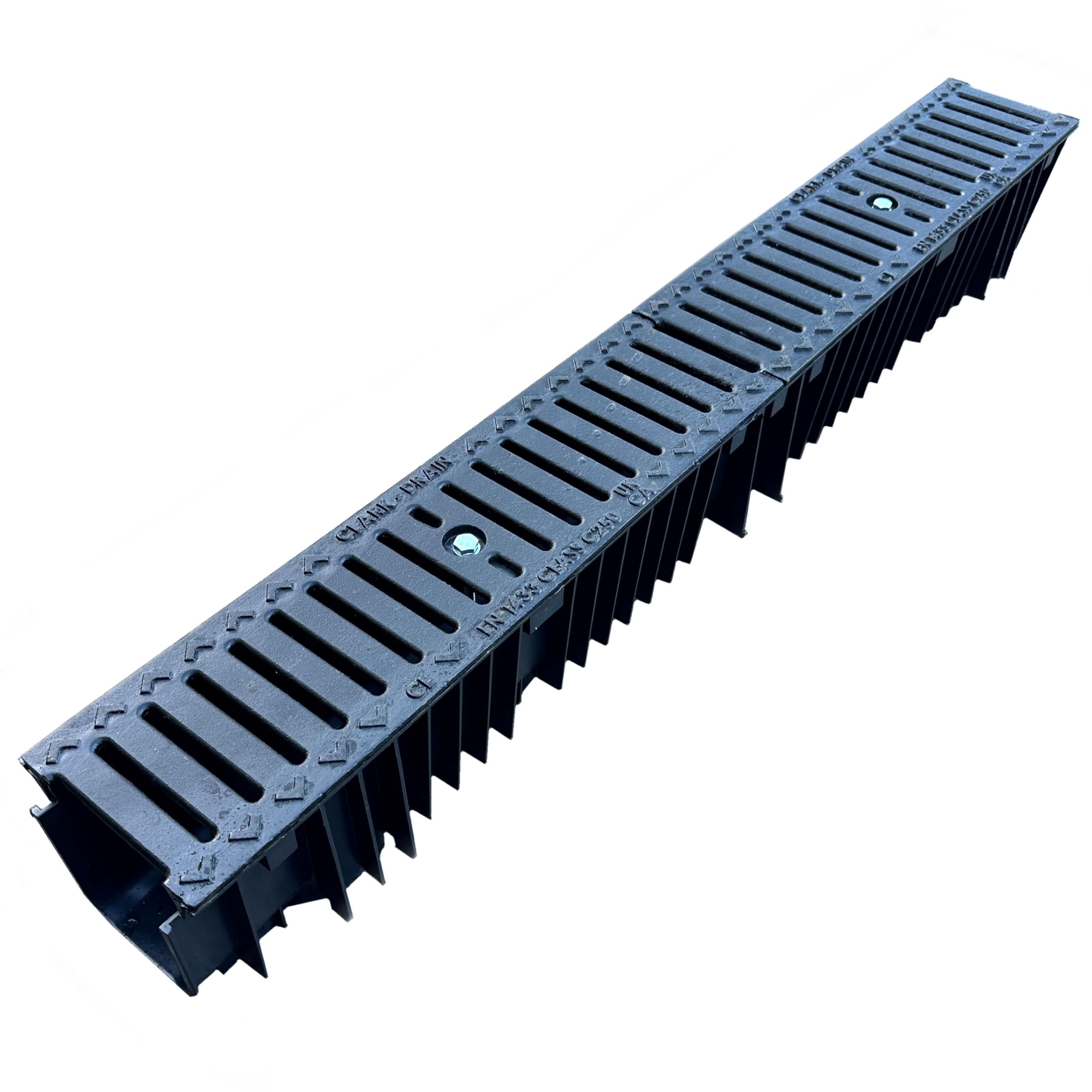 6 x Clark Drain CD437 Heavy Duty C250 25 Tonne Channel PVC Channel with Ductile Iron Drainage Narrow Slot Grating Locked metre 1m Length Water Rain Storm Shower Wetroom Garden Driveway