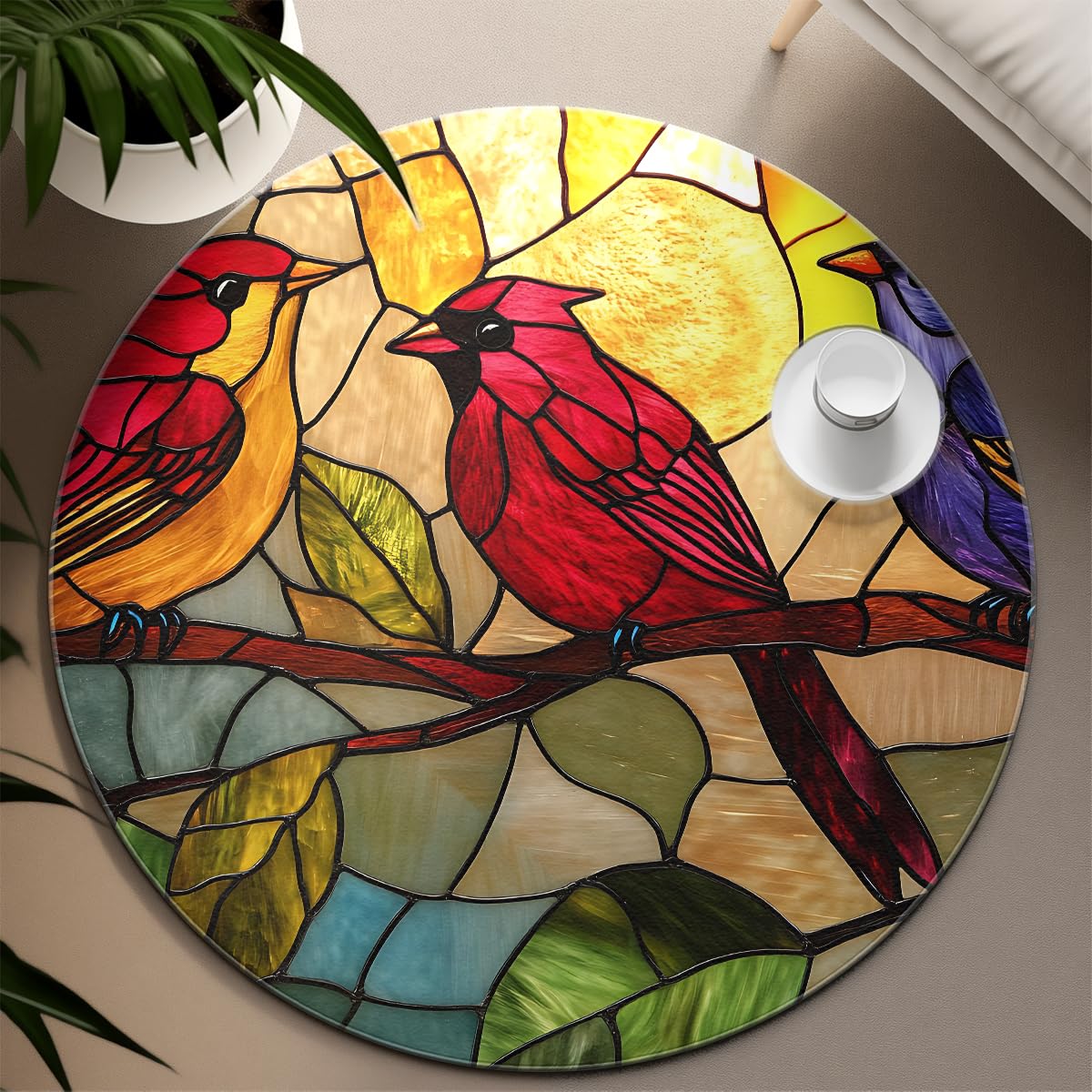 Okrągły dywan Vintage Cardinal Print 160cm dywaniki nadające się do prania
