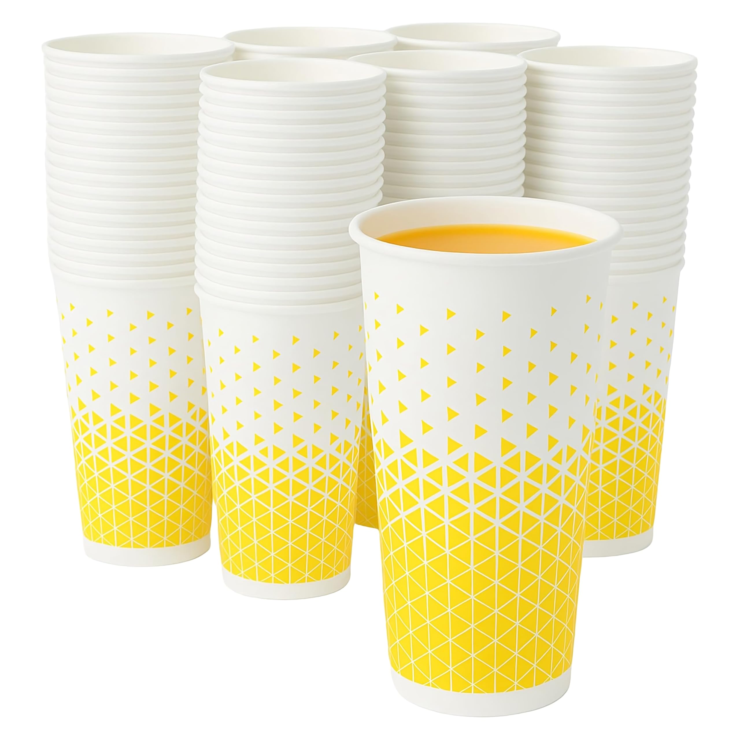 NIEVAN Disposable Paper Cups, 22 oz, 500-Count, Yellow Geometric Design, Recyclable Cups for Hot & Cold Drinks, Large & Sturdy for Parties, Office, Picnic, Travel