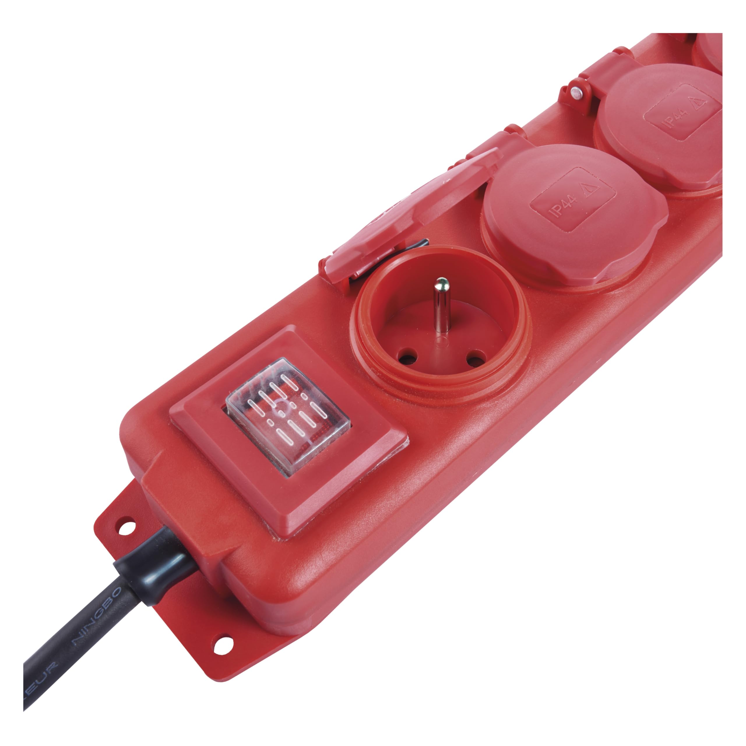 EMOS multiprise 10 m, 4 Prises françaises, Interrupteur, IP44 extérieur | prises 45°, 250 V, 3680 W, avec couvercle
