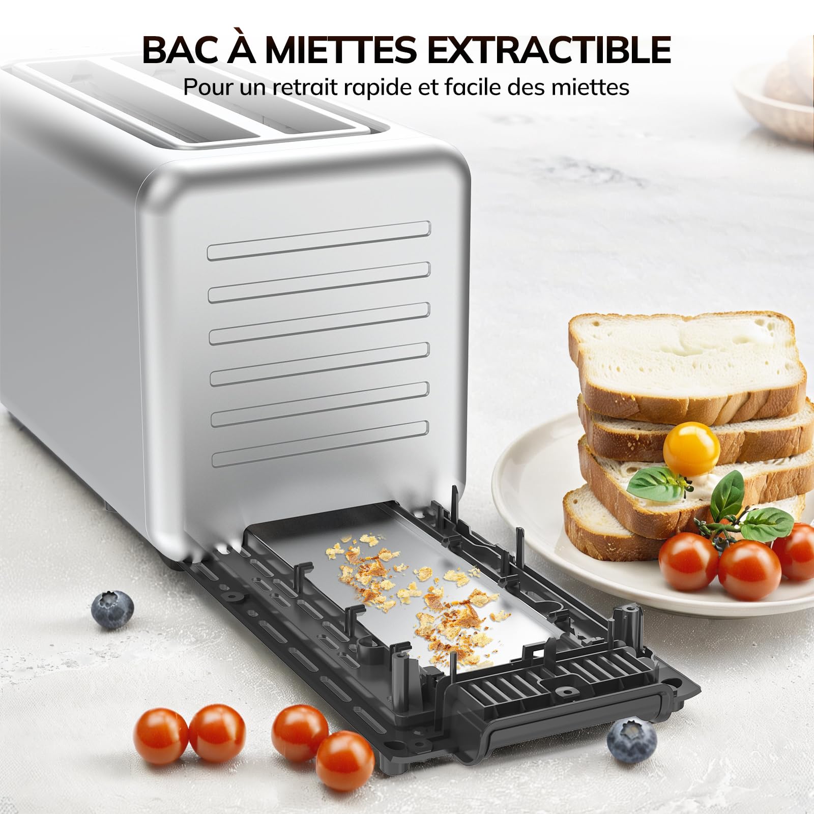 Keenstone Grille-pain 4 Tranches, Intelligent Écran Tactile, Mémoire, Grillage d’Une Tranche, Minuterie, Réchauffage/Dégivrage pour Bagels, Muffins, Essentiel Acier Inoxydable