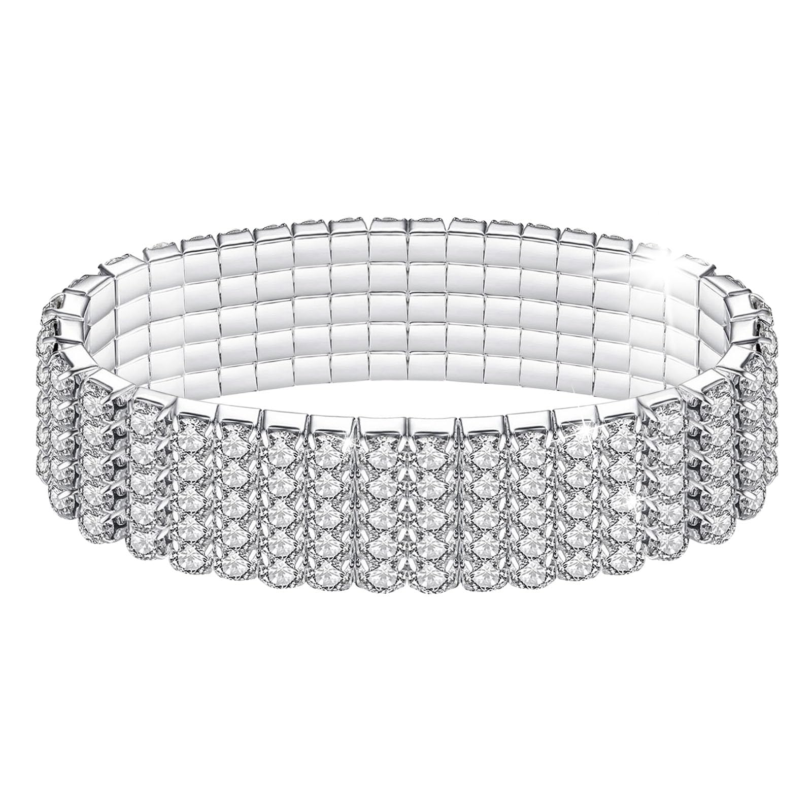 LucBuy 2 Piezas Pulseras de Diamantes de Imitación, Brazalete Elástico de Tenis de Diamante,Joyería de Pulsera Apilable Nupcial de Cristal Plateado,Pulsera de Banda de Fiesta de Boda para Mujeres