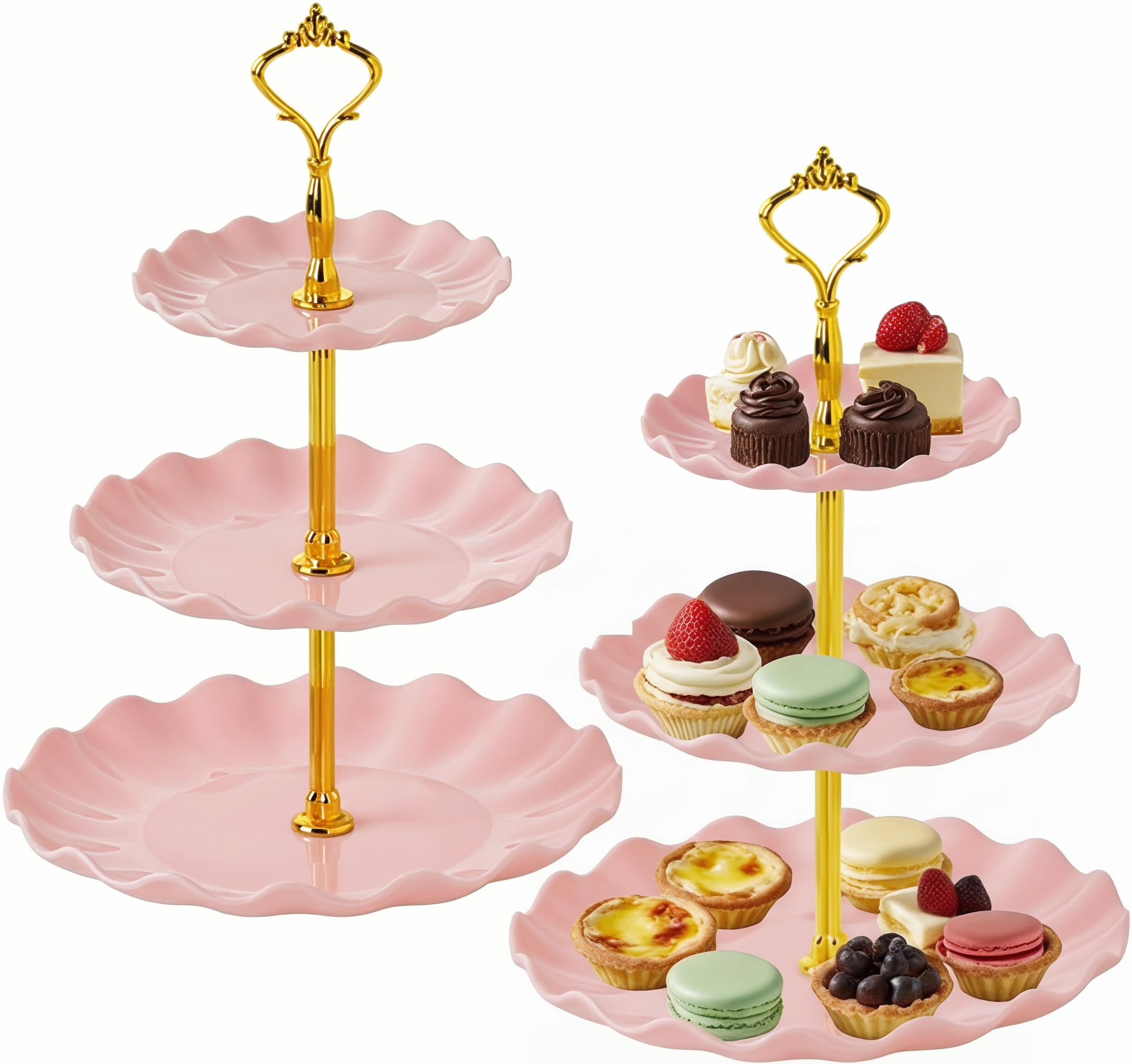 3 Tier Cake Stand, 2 Pcs Afternoon Tea Stands Cup Cake Fruit Dessert Stand