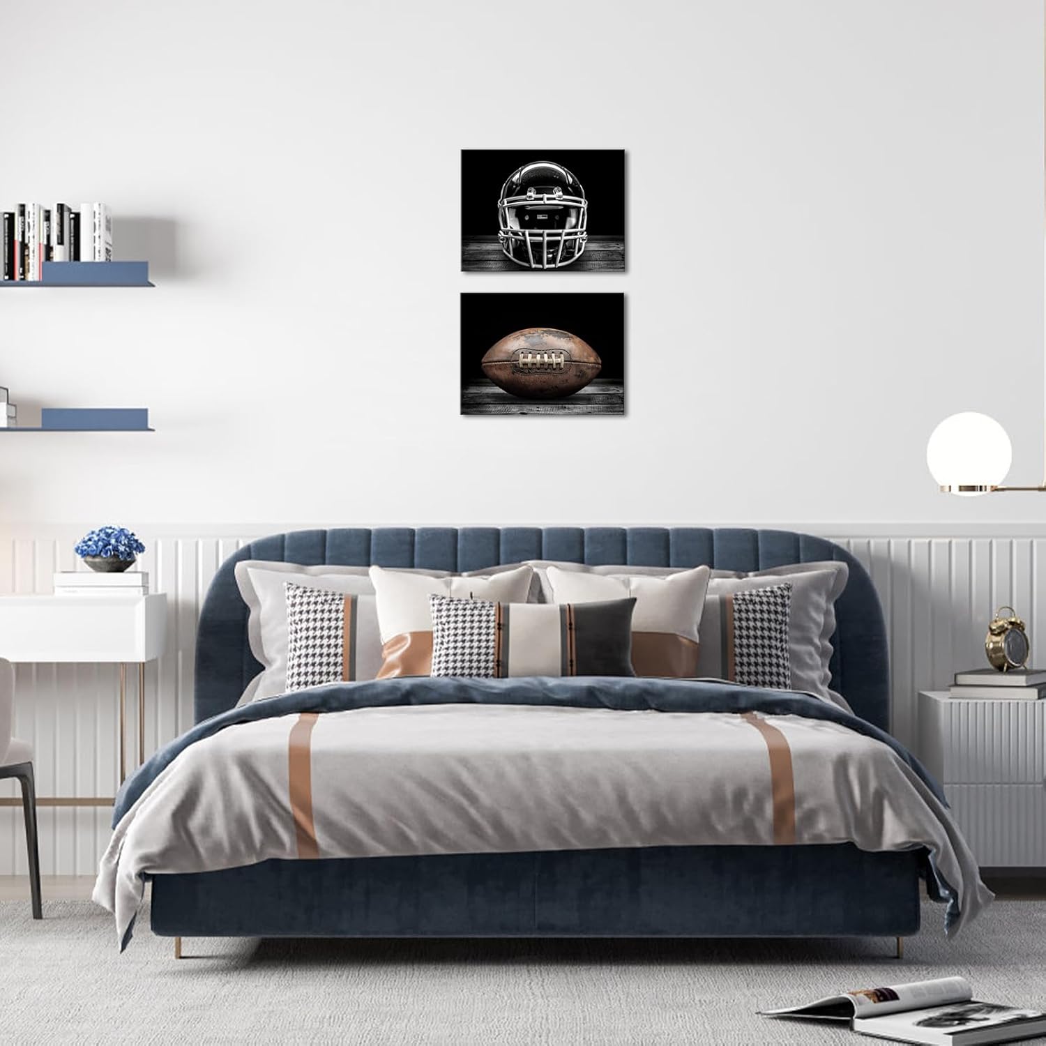 LyerArtork 2 Pieces American Football Wall Art Canvas Prints Black and White Football Helmet Sports Athletes Vintage Framed Wall Decor for Boys Bedroom Home Gym Living Room 12x16inchx2