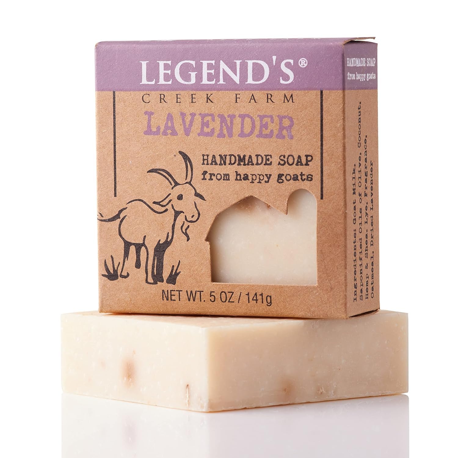 Legend's Creek Farm Goat Milk Soap - Cleansing Moisturizing Bar for Hands and Body - 5 Oz Creamy Lather, Nourishing, Gentle Natural Soap for Sensitive Skin, Handmade in USA (Lavender, Pack of 5)