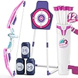 Bow and Arrow for Kids 4-6, LED Light Up Archery Set with 12 Suction Cup Arrows, 1 Standing Target, 3 Score Targets&1 Quiver, Indoor Outdoor Sport for Boys Girls Ages 8-12, Purple