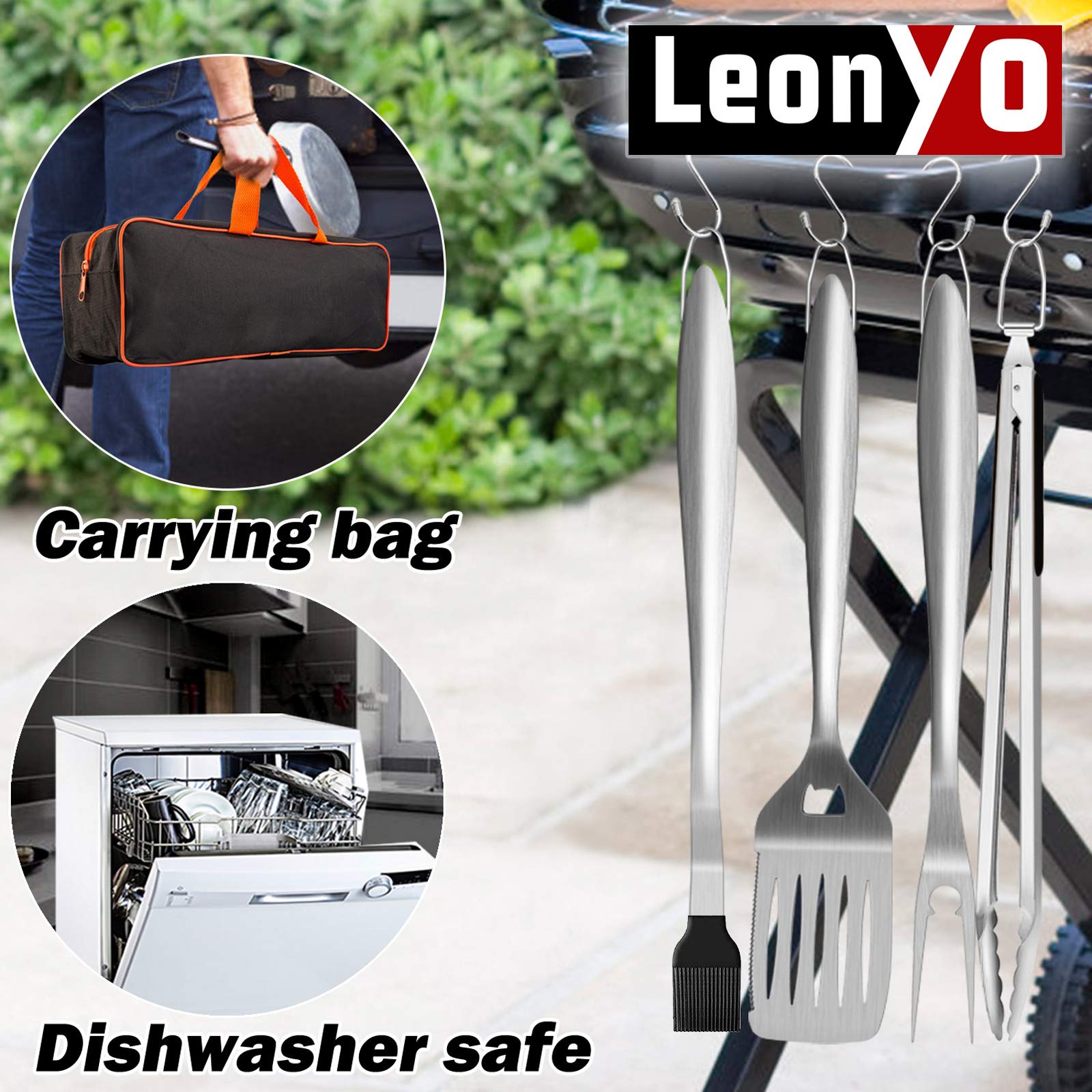 Leonyo XHY02 - Set di 6 utensili per barbecue, colore: Nero