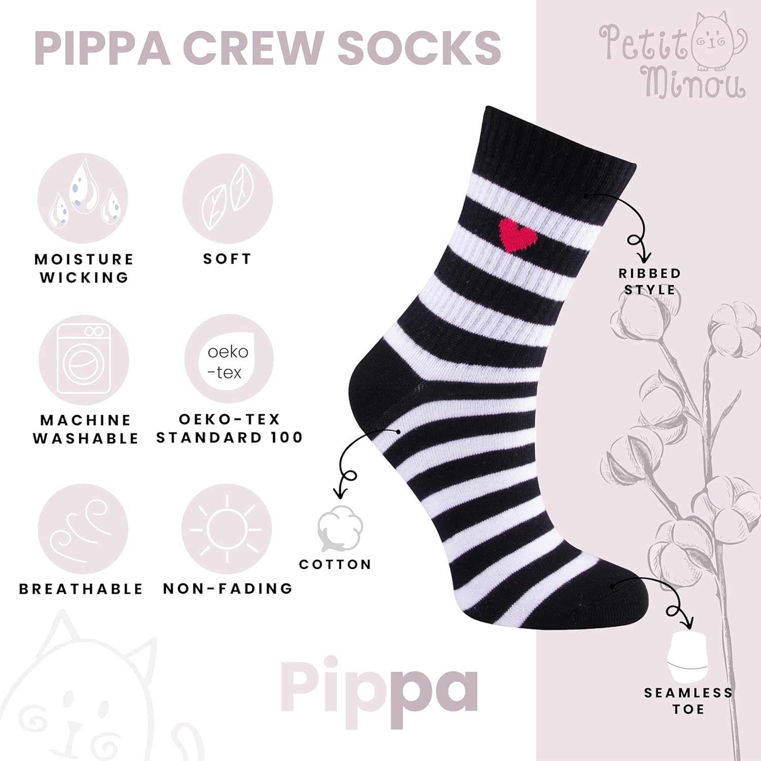 Pippa Teen Girls & Women's Seamless-Toe Turkish Cotton Crew Socks (4-Pack) - Image 5
