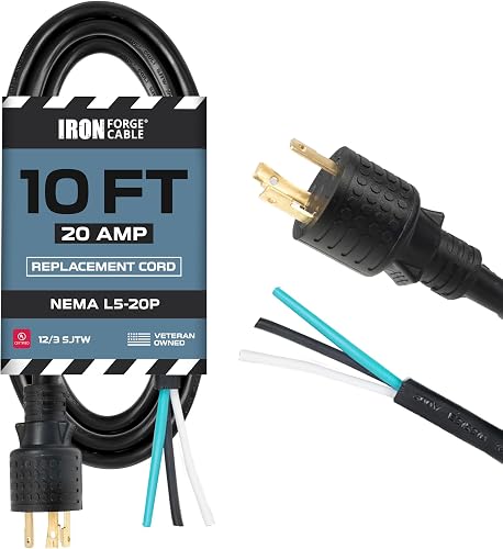Iron Forge Cable Locking Power Cord, 10 Ft - NEMA L5-20, 20 Amp