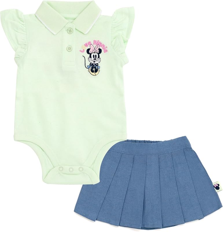 Conjunto de body y pollera plisada de cambray para niñas recién nacidas a tallas infantiles (recién nacido - 24 meses)
