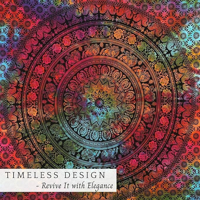 Image of Craft Trade 50x60 Inches Psychedelic Multi Cotton Mandala Ombre Wall Hanging Tapestry