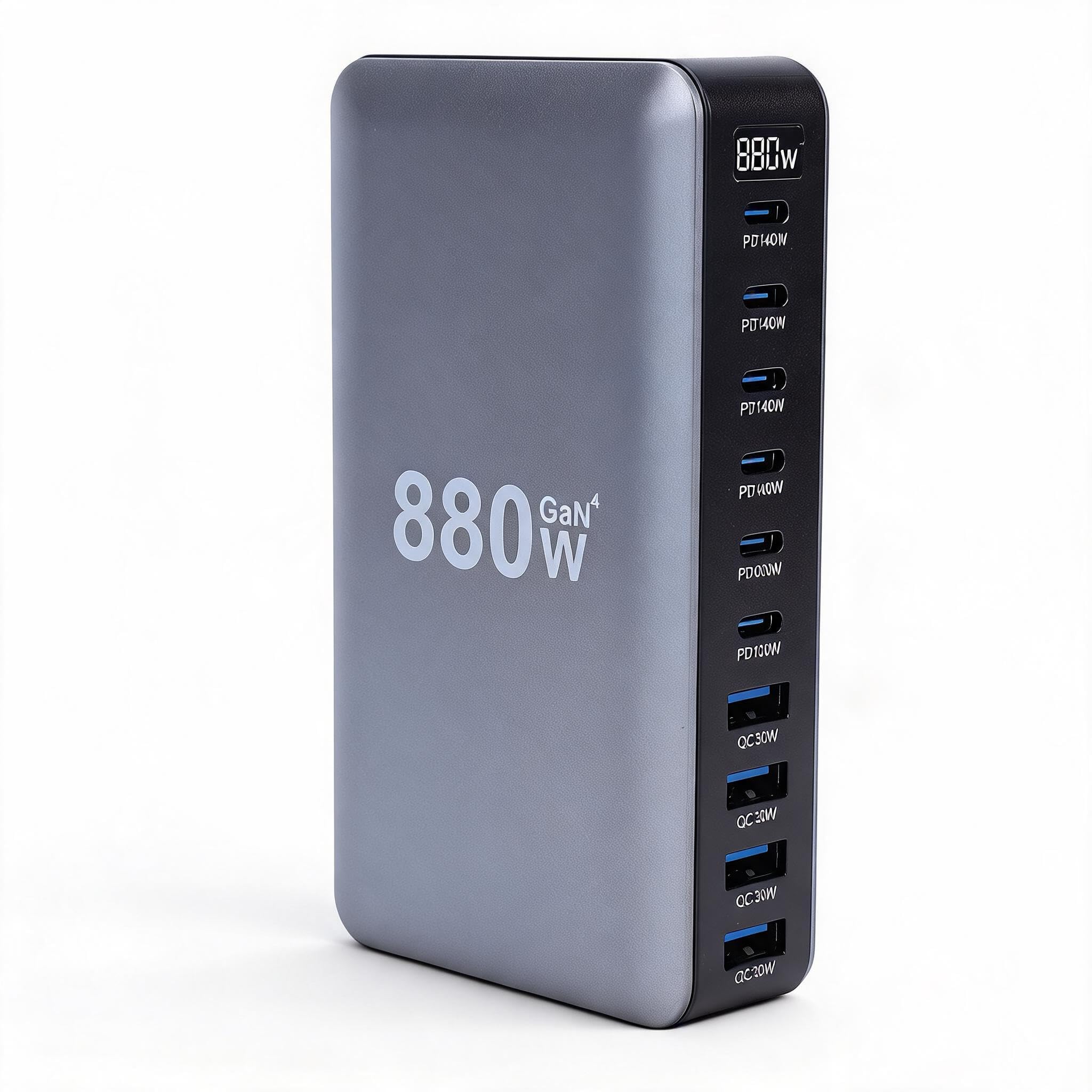 Sxhlseller Estación de Carga PD USB C de 880W, Cargador GAN de 10 Puertos para Uso Familiar en Viajes de Oficina, Carga Rápida PD de 880W con Múltiples Dispositivos (Enchufe de la UE)