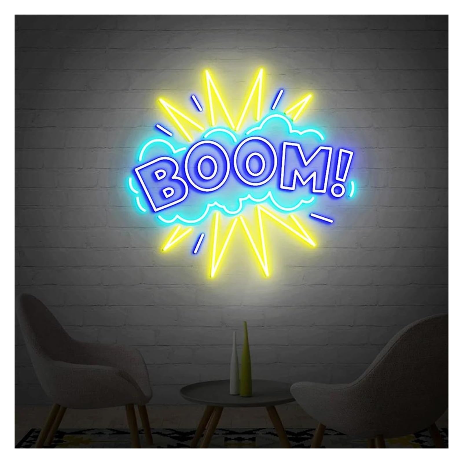Lemst H Signs Lamp Usb Powered Boom! Neon Sign Adjustable Brightness Bubbles Boom! Personalized Neon Sign For Bar Club Wall Art Decor(,70Cm)