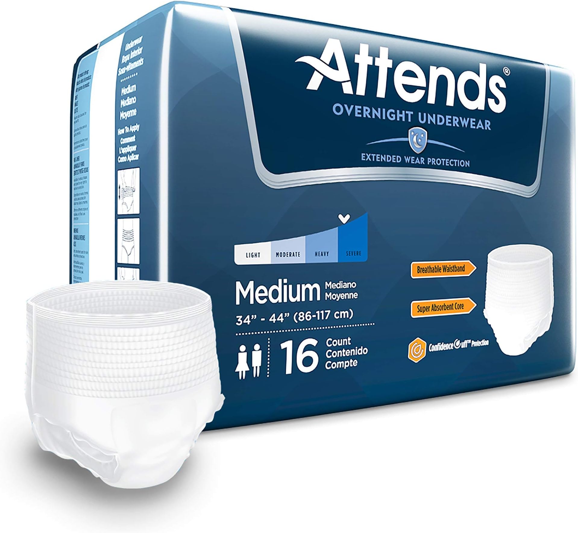 Attends APPNT20 - Overnight Underwear, Medium, Unisex, 16 count (pack of 4)