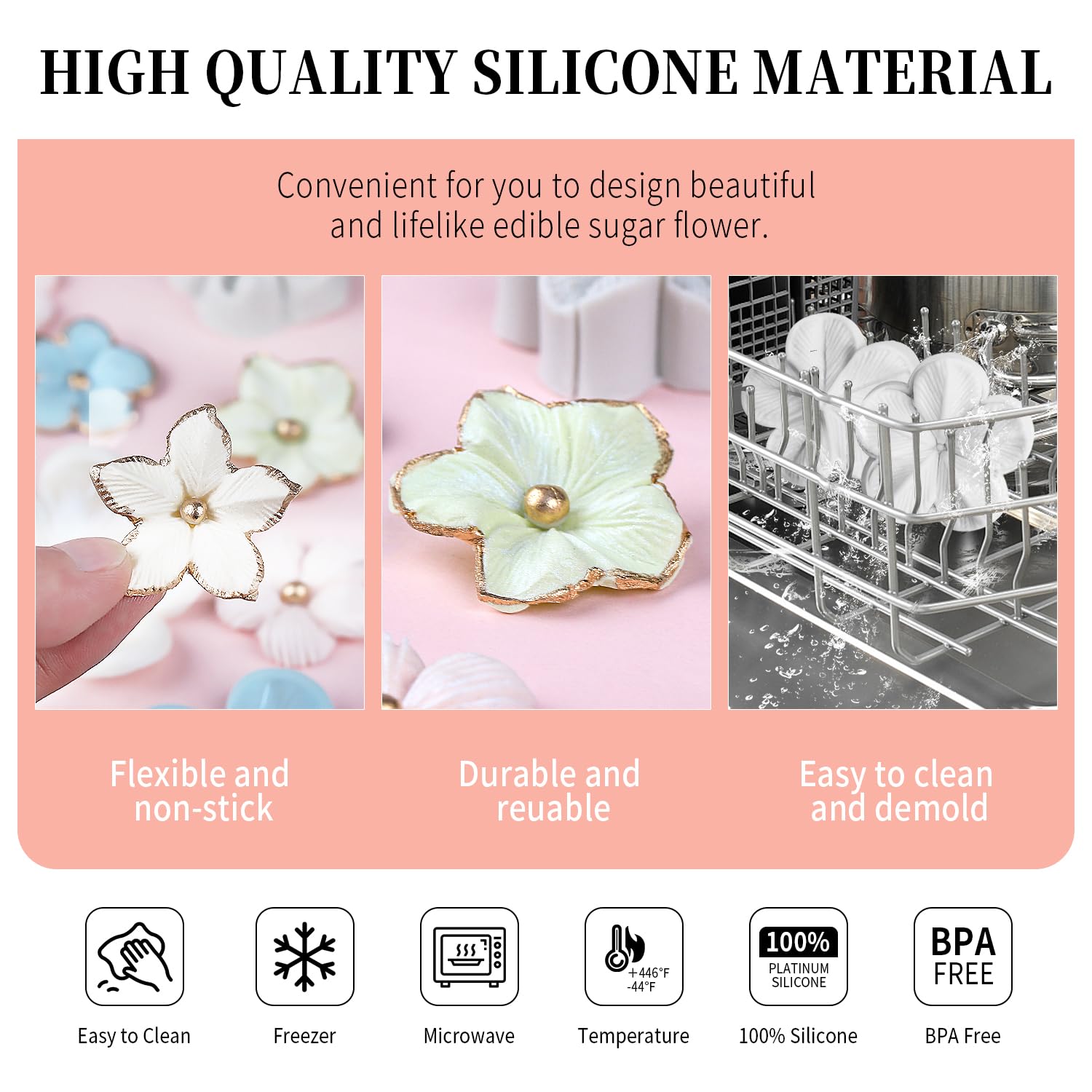 KALAIEN 5 Petals Flower Embossing Mould Flower Cake Design Moulds Gumpaste Molds for Cupcake - Image 3