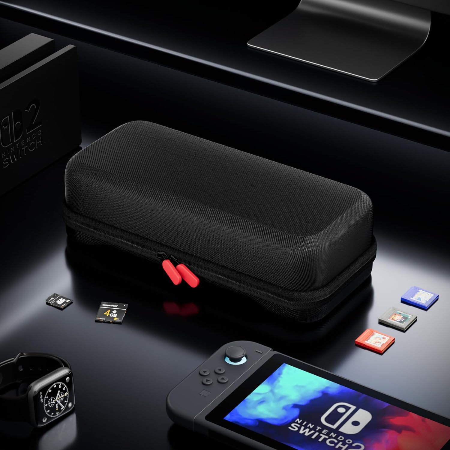 ProCase Large Carrying Case for 2025 Nintendo Switch 2 with 24 Game Card Slots, Hard Travel Portable Bag Protective Cases for Console Joy-Con and Adapter -Black - Image 8