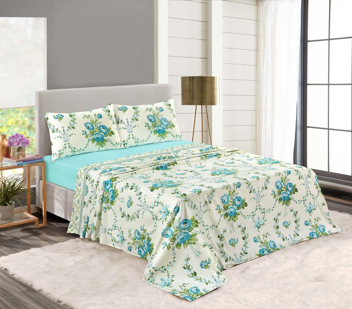 Kampala Hill 100% Brushed Cotton Olivia Floral Sheet Set, Blue, Double