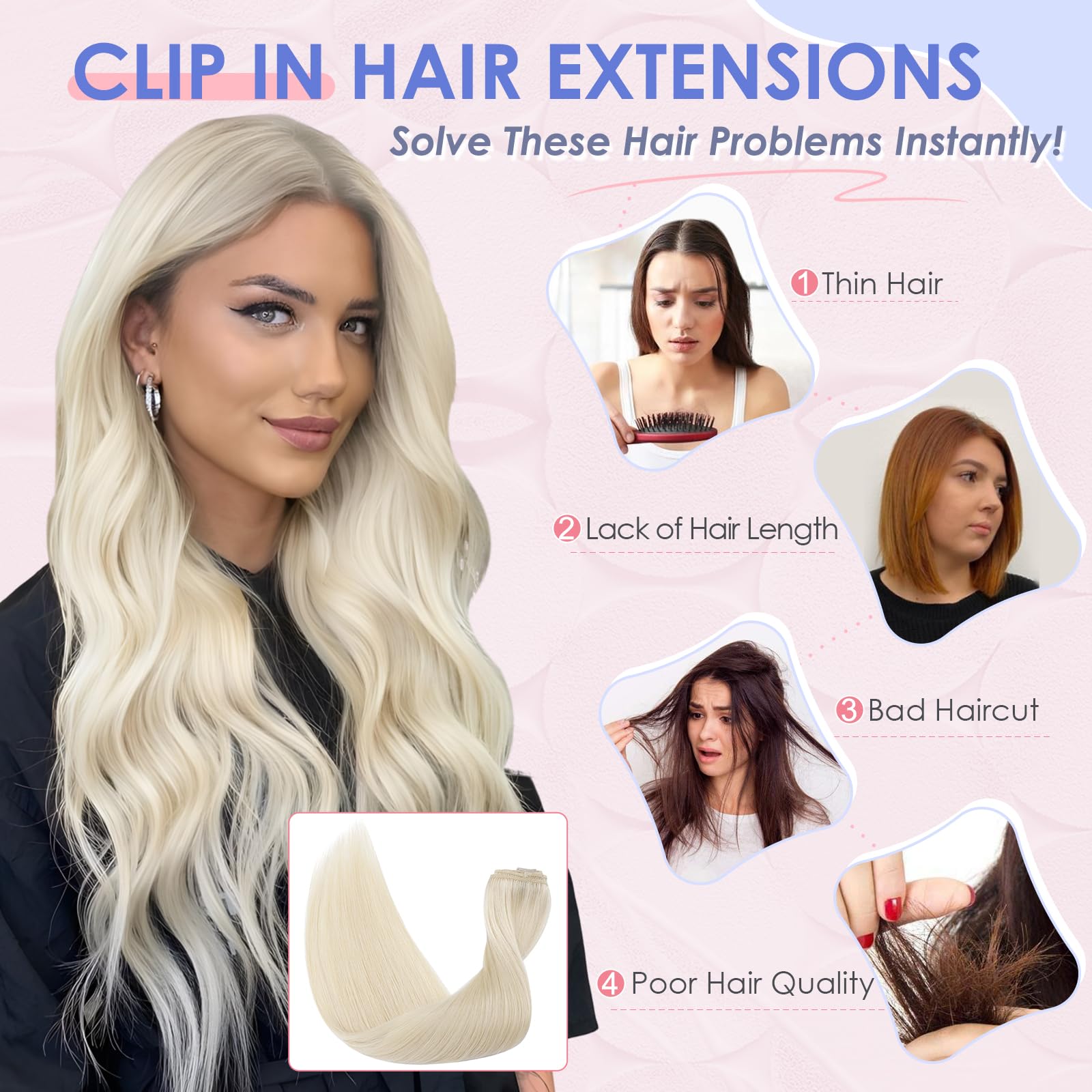 Elailite Blonde Clip in Hair Extensions Human Hair Real Hair Remy Natural Hair, 8 Pieces (Thin Weft) Straight - Image 2