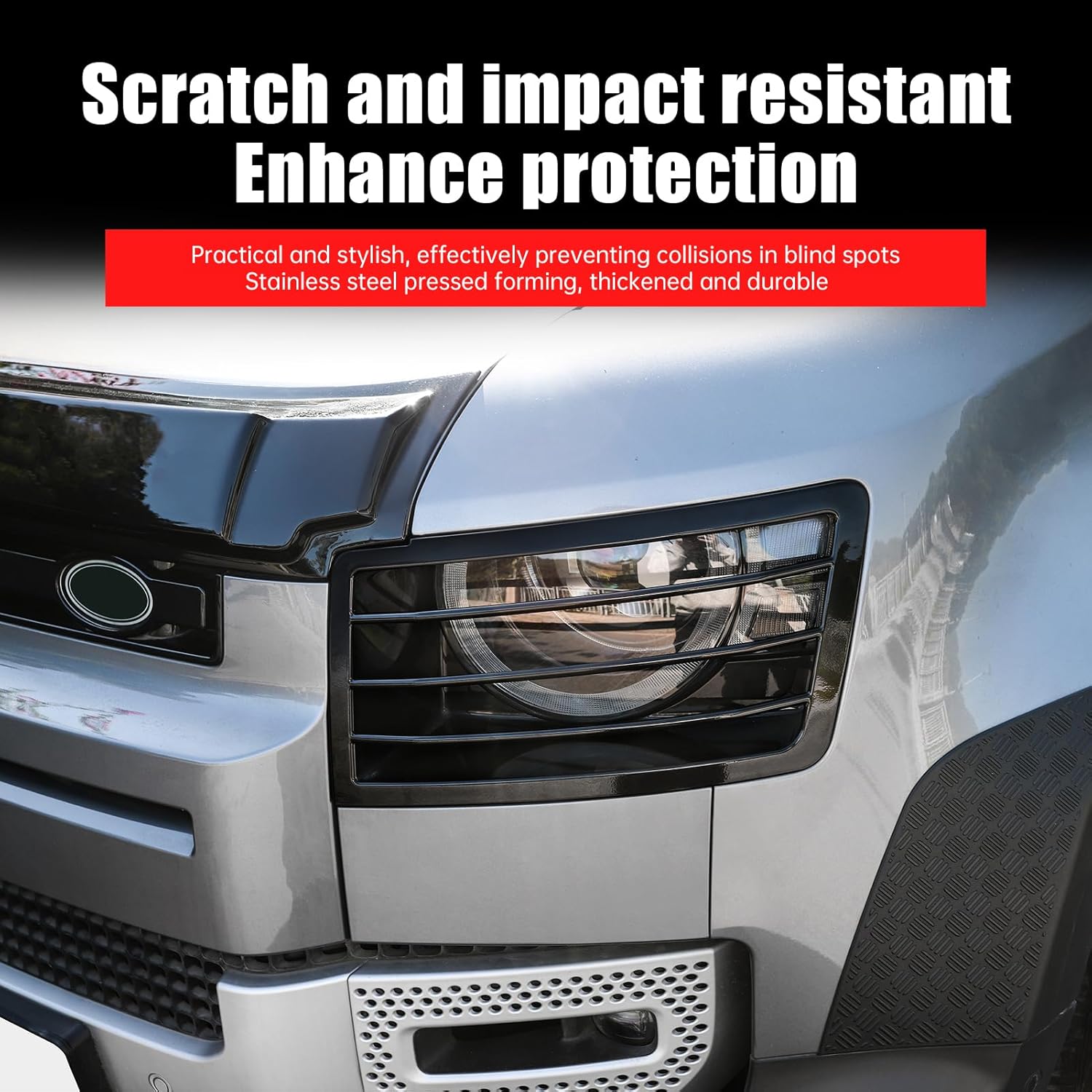 Front Headlight Cover for 2020-2025 2026 Land Rover Defender 90 110 130 Headlight Protection Mesh Frame Metal Decorative Cover External Blackout Upgrade Off-Road Modification Accessories