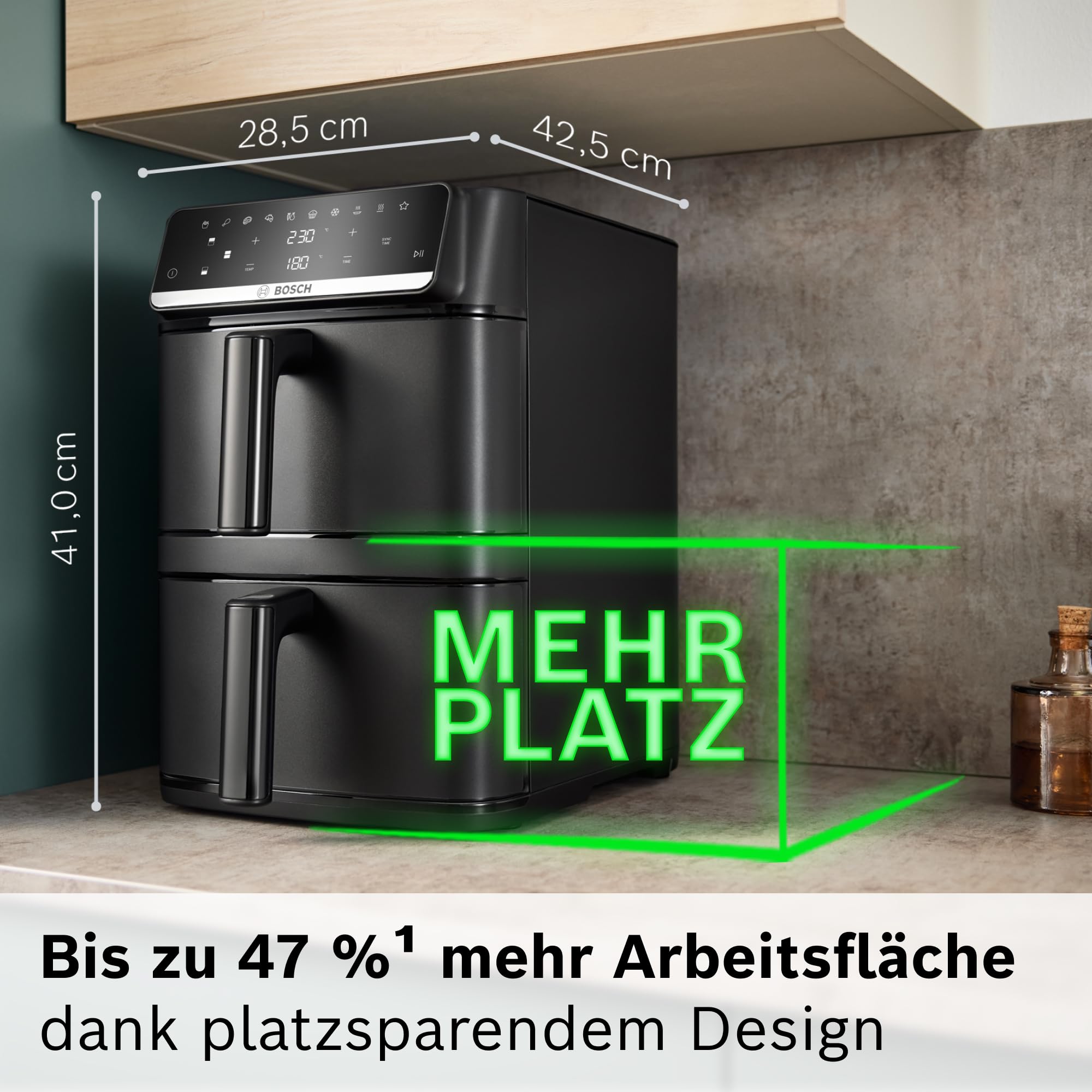 Bosch Serie 6 XXL Heißluftfritteuse, 12 L Doppelkammer, platzsparend, 6 Programme, PFAS frei, schwarz, AirFryer Serie 6, MAFD661B0