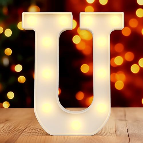 Hoosmoon Letras personalizables de neón U, grande, blanco, plástico, retro, mesa, luces LED, señalización decorativa, decoración versátil