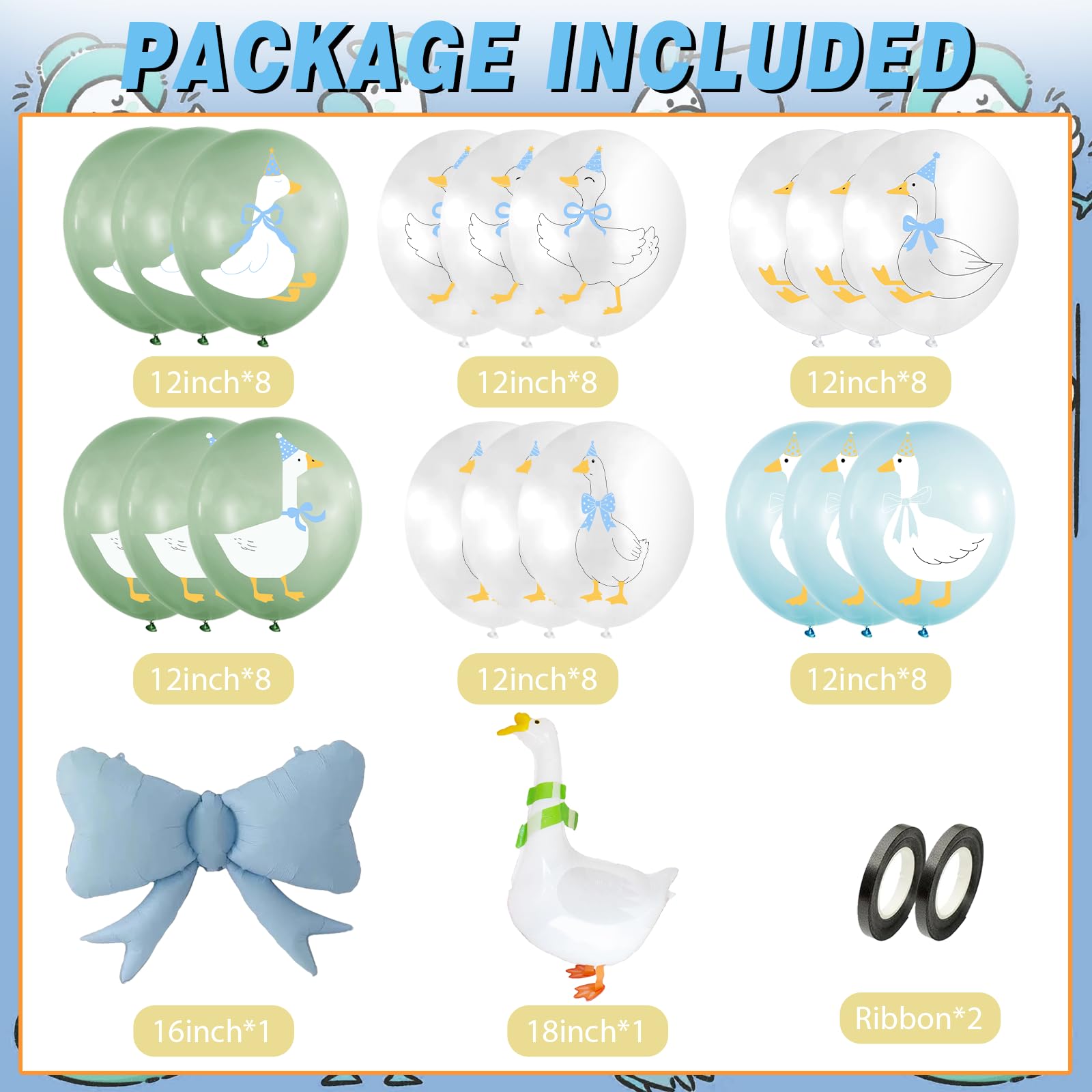 Balony z motywem ej gęsi: lateksowe balony z kokardą, gęś, jedna a gęś, dekoracja urodzinowa, chłopiec, a gęś, dekoracje urodzinowe na baby shower, zestaw łuków balonowych, niebieskie