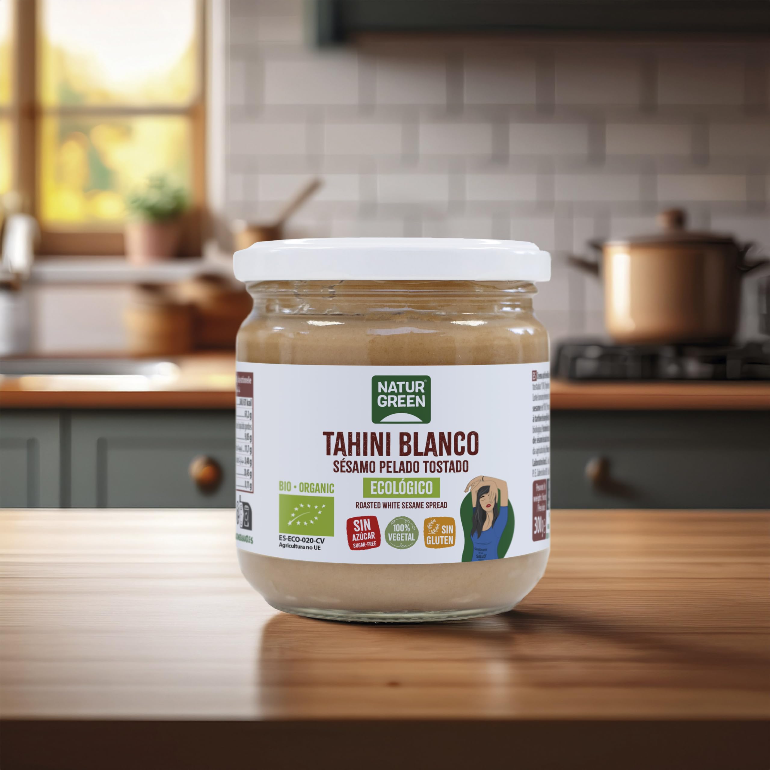 NaturGreen - Tahini Pasta de Sésamo Tostado Bio, Tahín Puré Ecológico, Elaborado con Semillas de Sésamo - 300 g