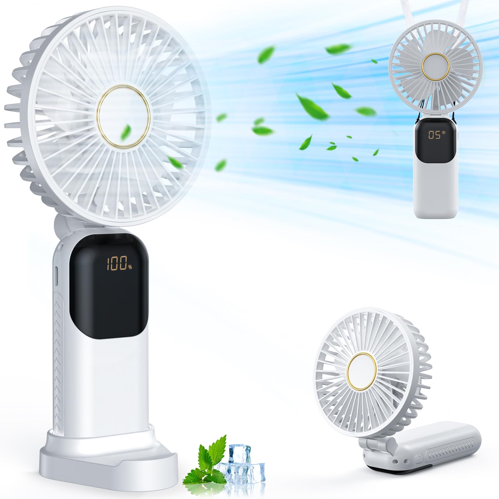 Handheld Fan Rechargeable, Portable Mini Fan Handheld with 5 Speeds 5000mah, Electric USB Small Hand Held Fans, Powerful Personal Fan Foldable Fans for Outdoor Office Travel Camping School Home — image 1