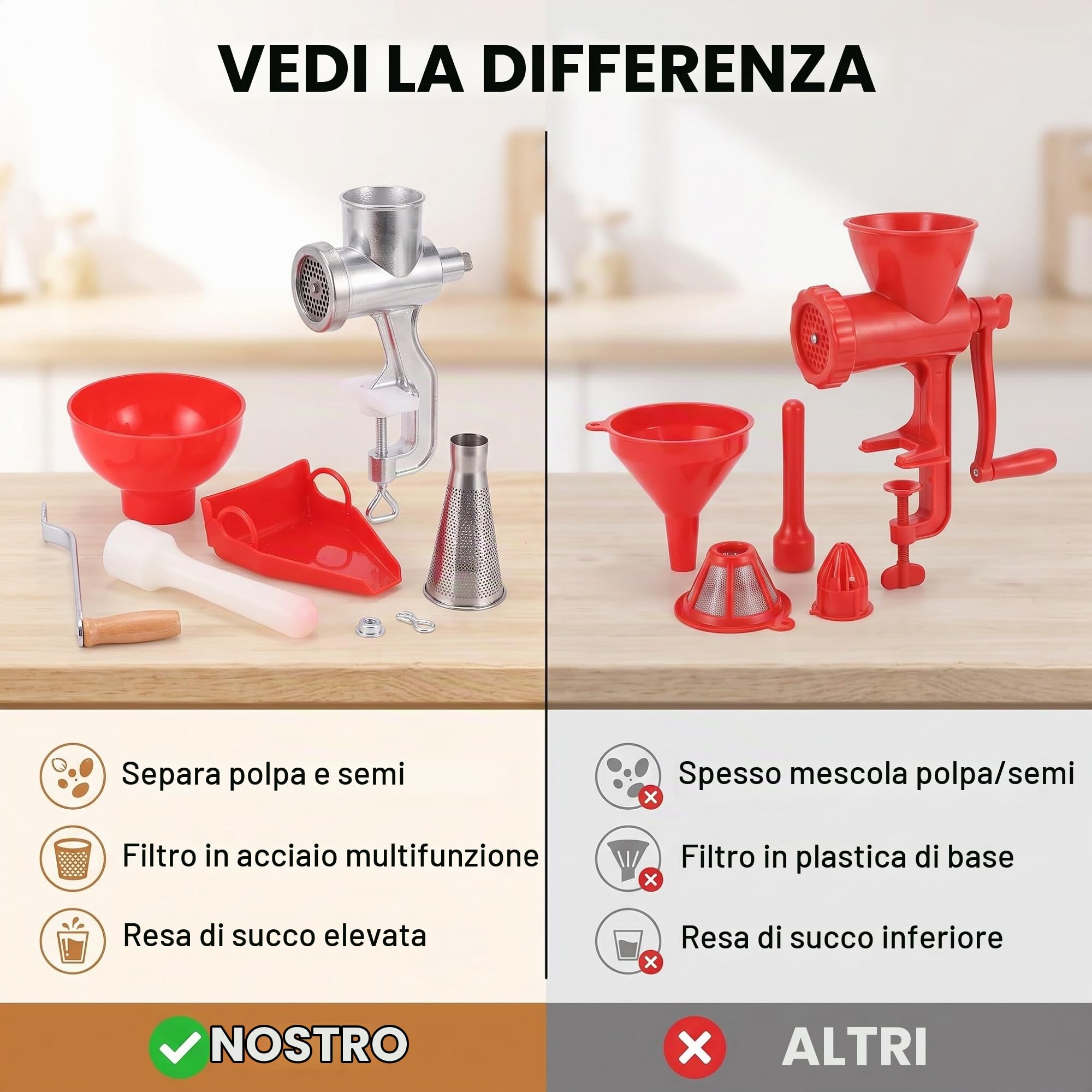 Spremipomodoro Manuale in Lega di Alluminio, Colino per Conserve di Pomodoro, Spremiagrumi per Frutta, Verdure, Limone, Arancia