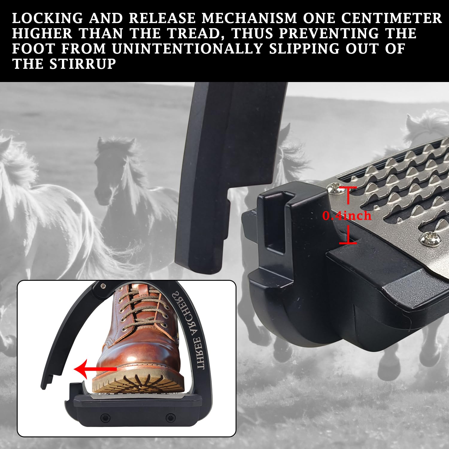 THREE ARCHERS Staffe di sicurezza con apertura laterale per adulti, staffe staccabili con battistrada in acciaio inox antiscivolo da 11,9 cm, attrezzatura per equitazione per principianti equestri