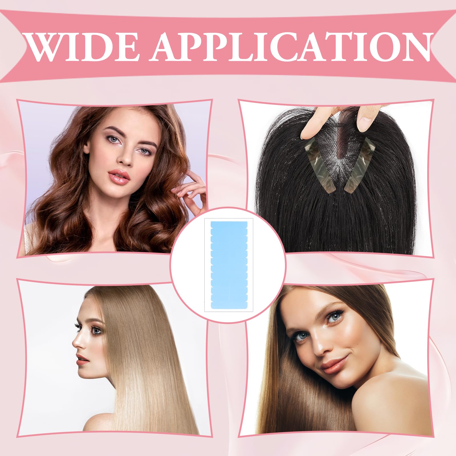 Lote de 144 cintas adhesivas de extensión de cabello, doble cara cinta adhesiva adhesiva cinta de peluca cinta de extensión de cabello para reemplazo de trama de pelo (azul)