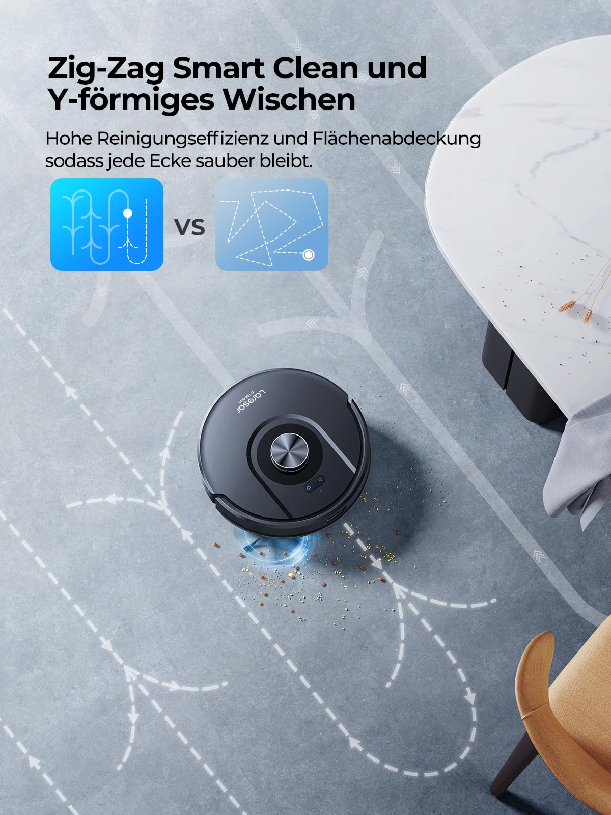 Laresar Clean 8000Pa Saugroboter mit Wischfunktion, 3 in 1 Staubsauger Roboter mit Laser Navigation, Roboterstaubsauger mit APP Steuerung 180 Min Laufzeit, Ideal für Tierhaare, Teppiche und Hartböden