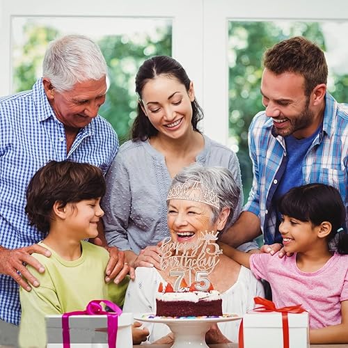 Miniatura 7 de Decoraciones de cumpleaños de 75 años, que incluyen banda, adorno para pastel, corona y velas de cumpleaños de 75 años regalos, decoración y