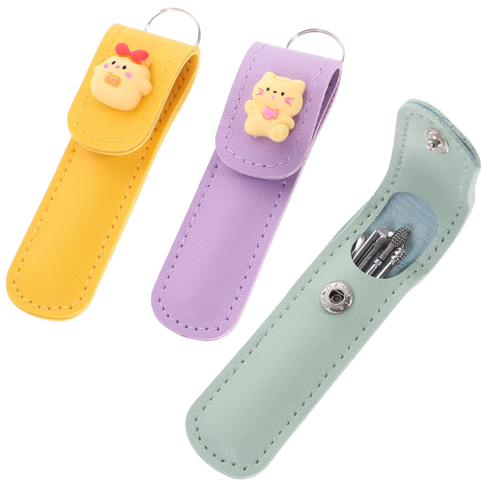Portable Earwax Removal Spoon Set 3 Packs Stainless Steel Ear Cleaner Tools with Cartoon Bowknot Cat Bowknot Chicken