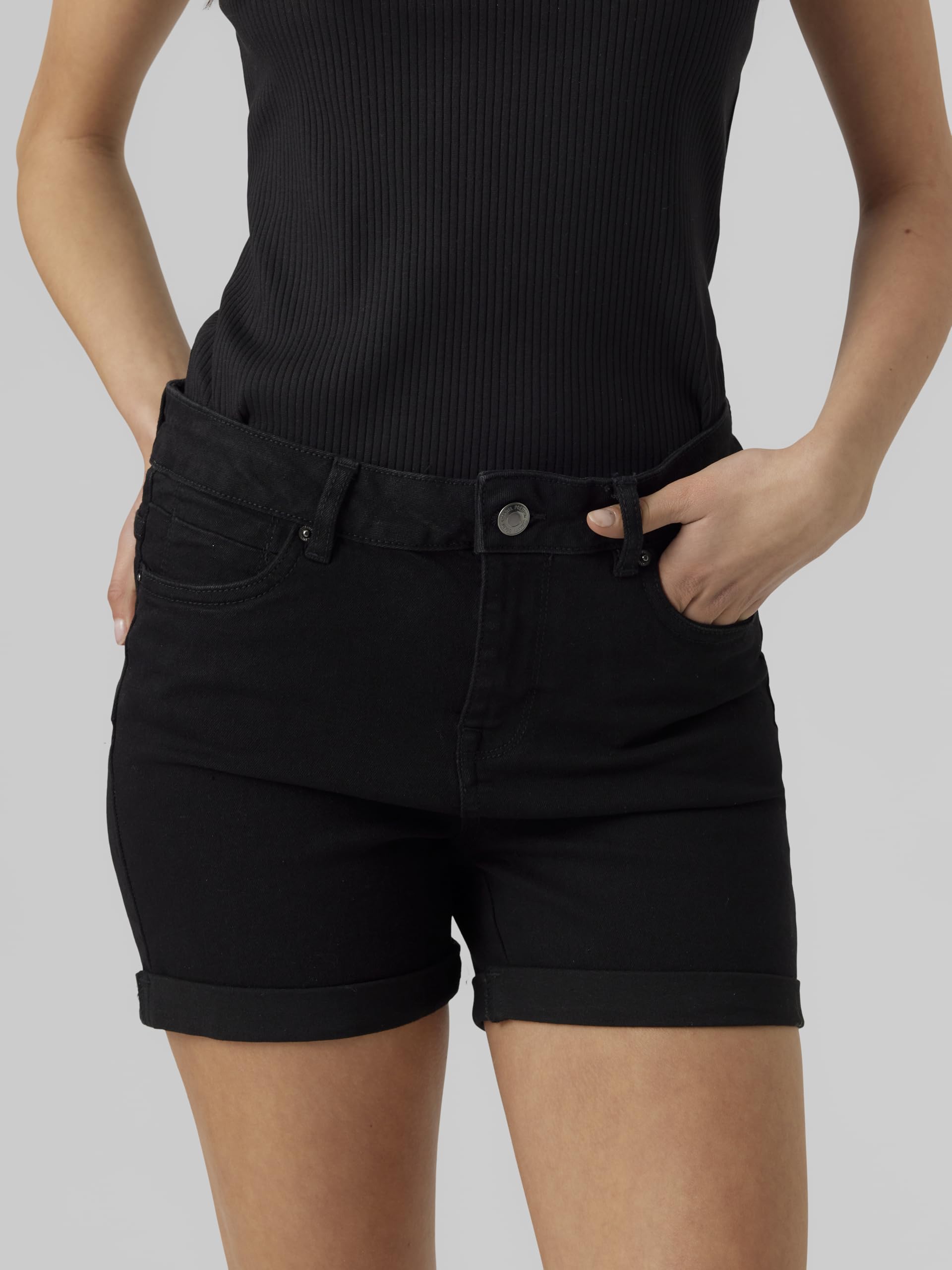 VERO MODA Shorts Denim Dobladillo Vuelto y Bolsillos
