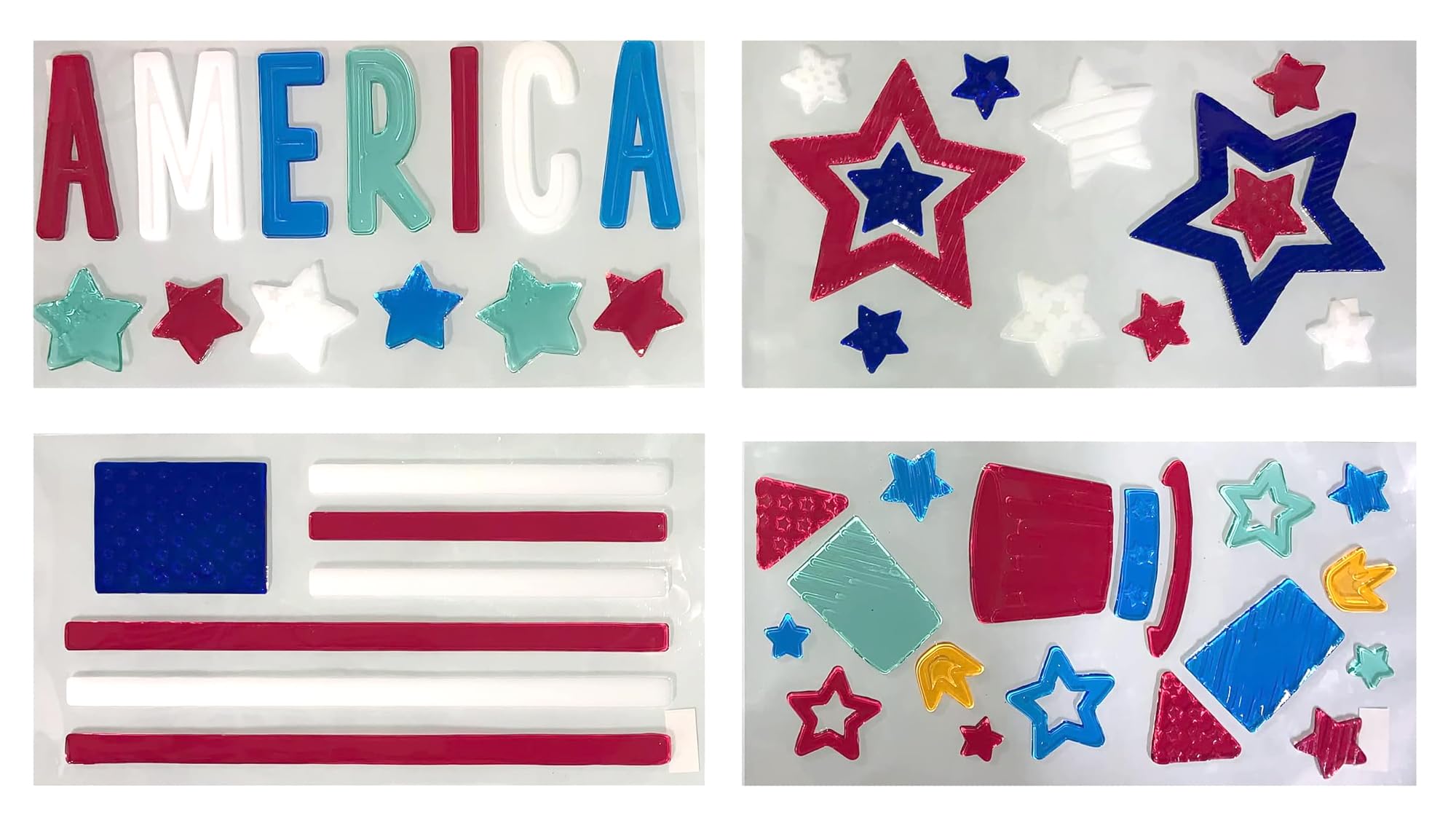 Black Duck BrandSet of 6 Patriotic Themed Gel Window Clings - Assorted Designs Including Flag, USA, America, Stars & Stripes