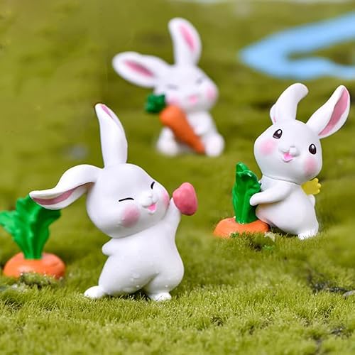 Miniatura 3 de Figuras de conejo en miniatura, 6 piezas de mini conejo con figuras de zanahoria, modelo para decoración de tartas, accesorios de jardín de hadas
