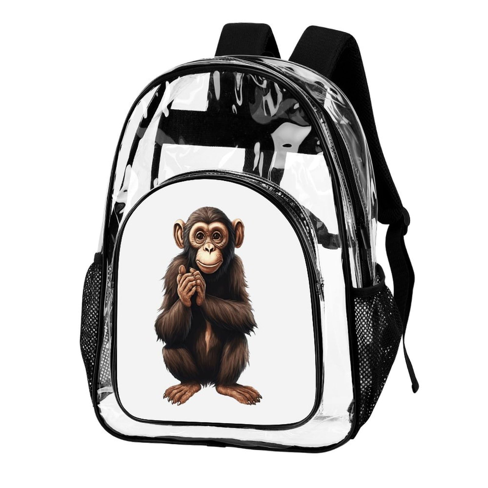 Sitting Monkey Transparenter Rucksack, groß, transparent, PVC, Büchertasche für Sicherheit, Arbeit, Reisen, Stadion